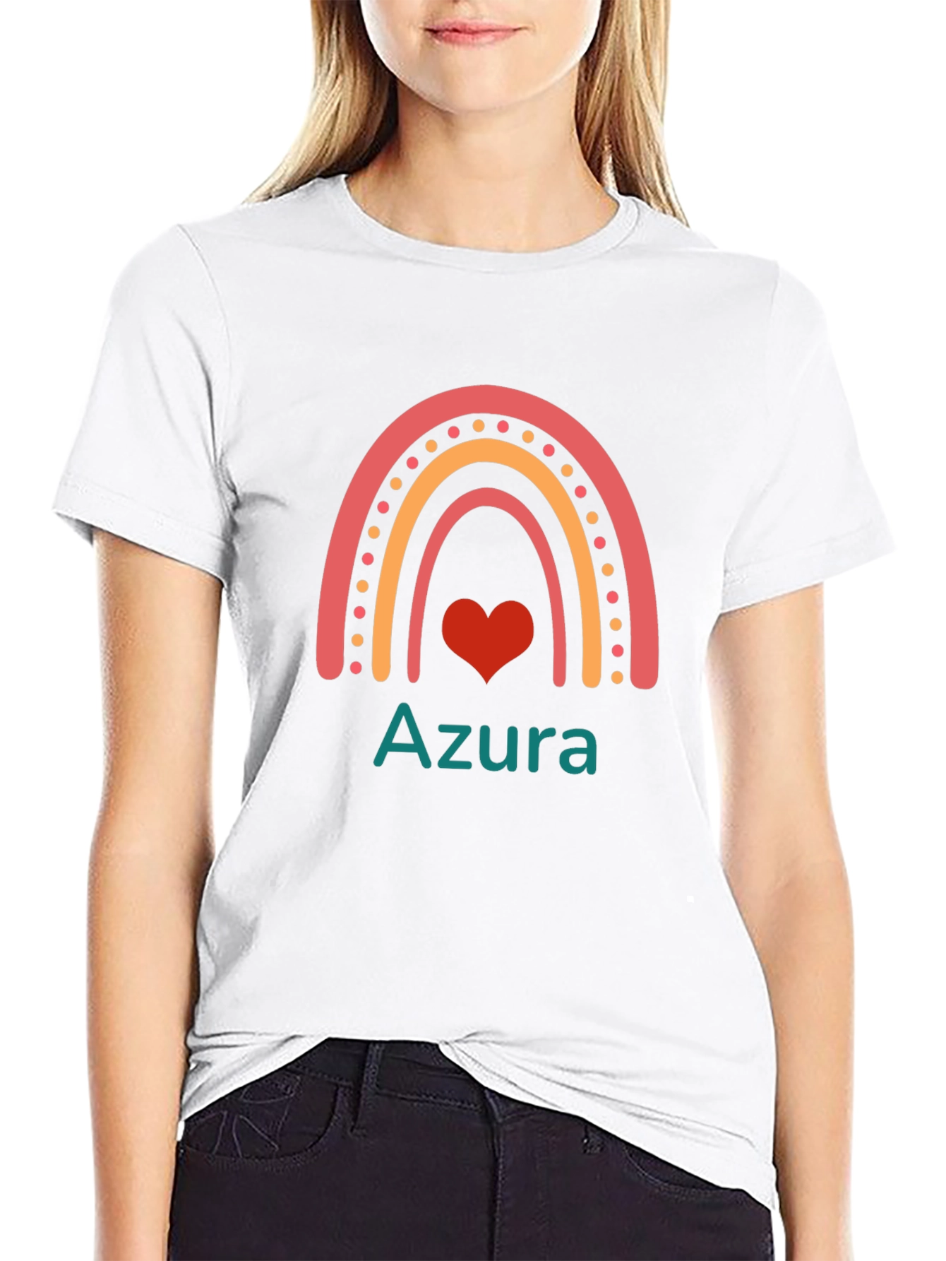 Rainbow Heart Azura Black Cotton Graphic Tee