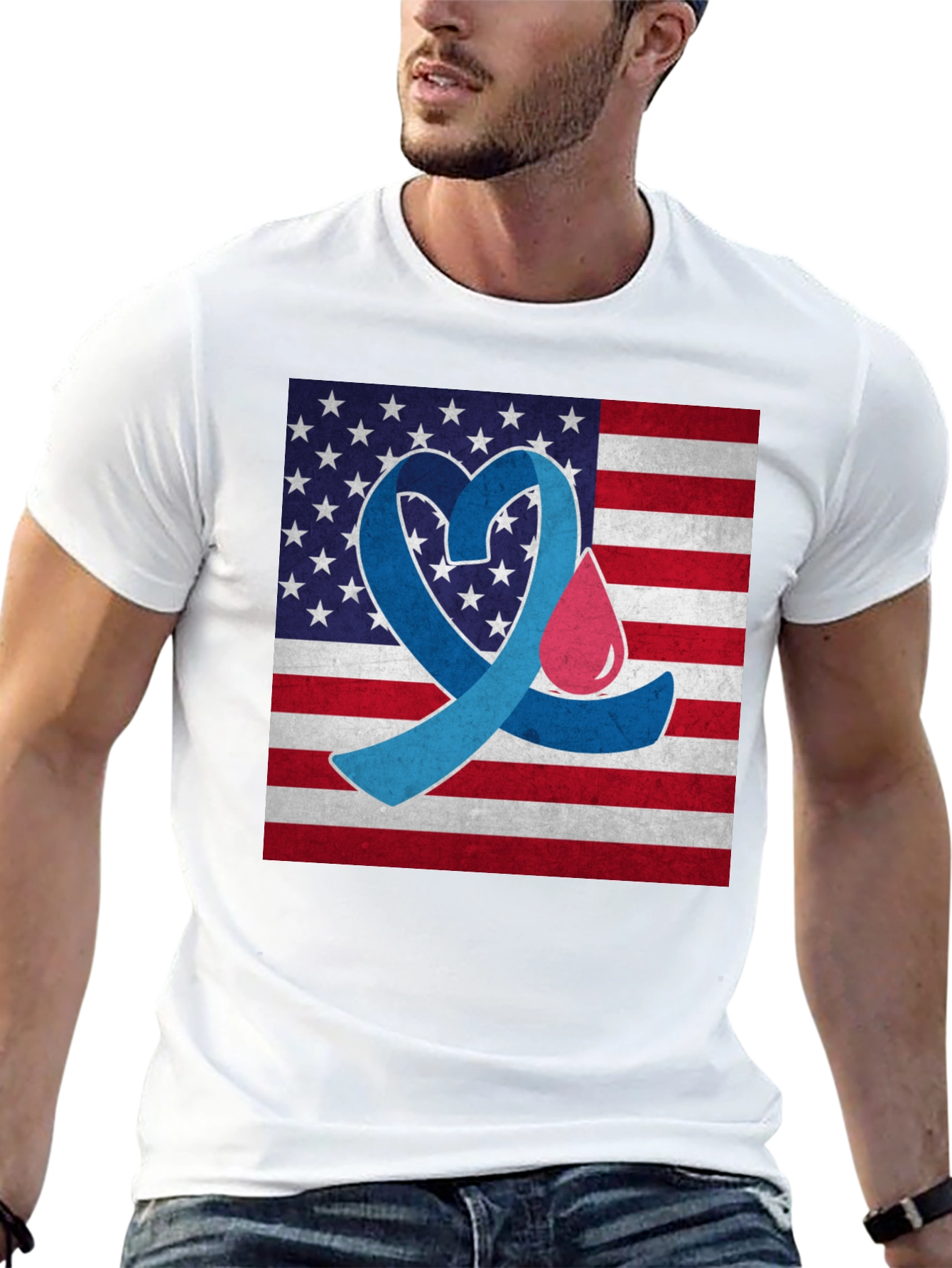 Diabetes Awareness USA Flag Heart T-Shirt