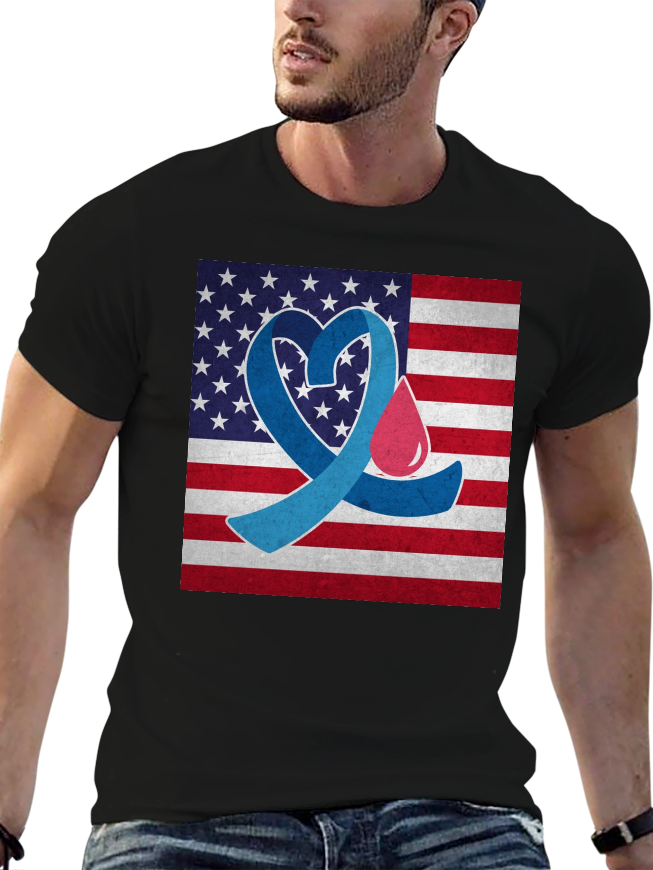 Diabetes Awareness USA Flag Heart T-Shirt
