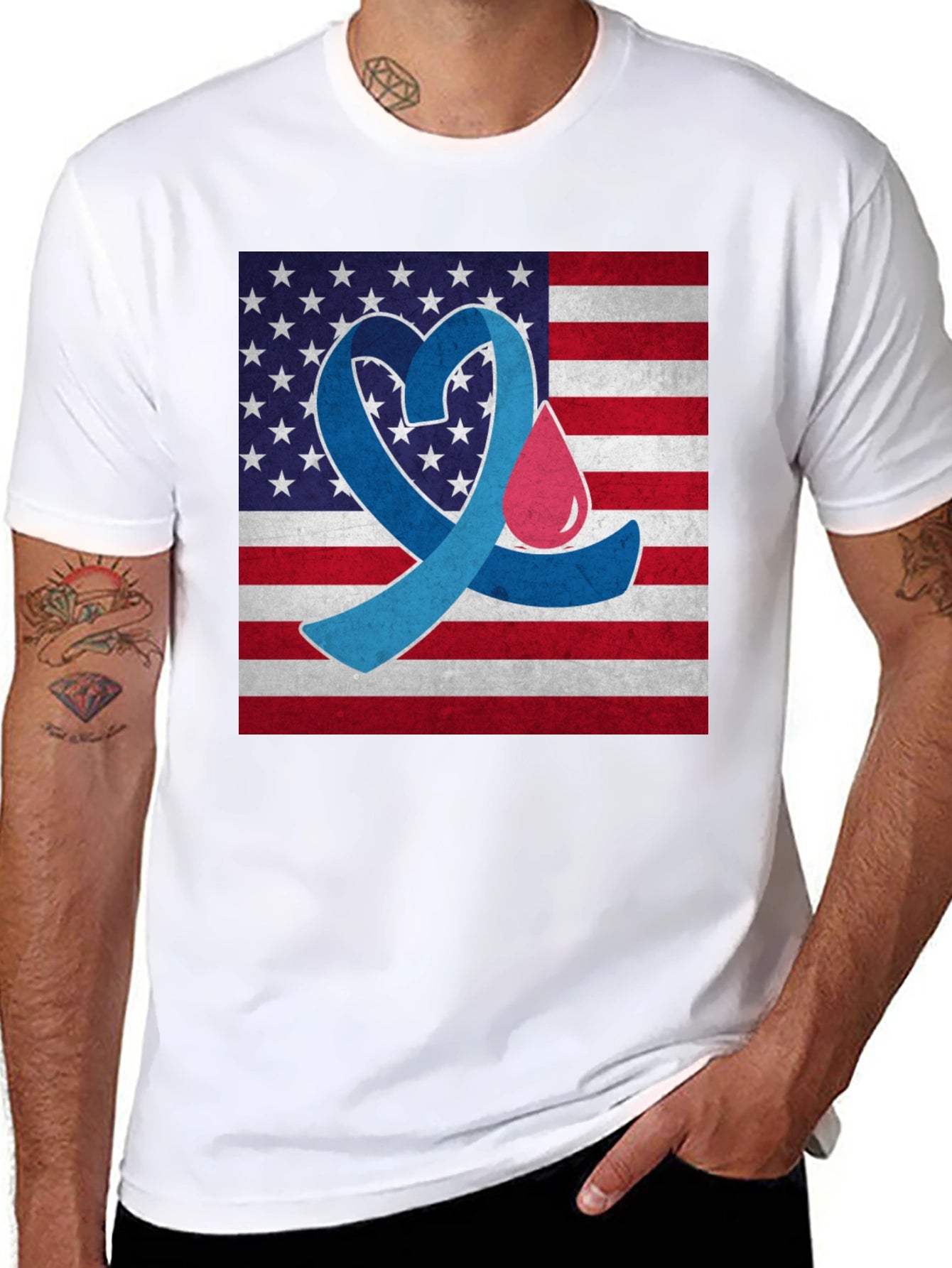 Diabetes Awareness USA Flag Heart T-Shirt