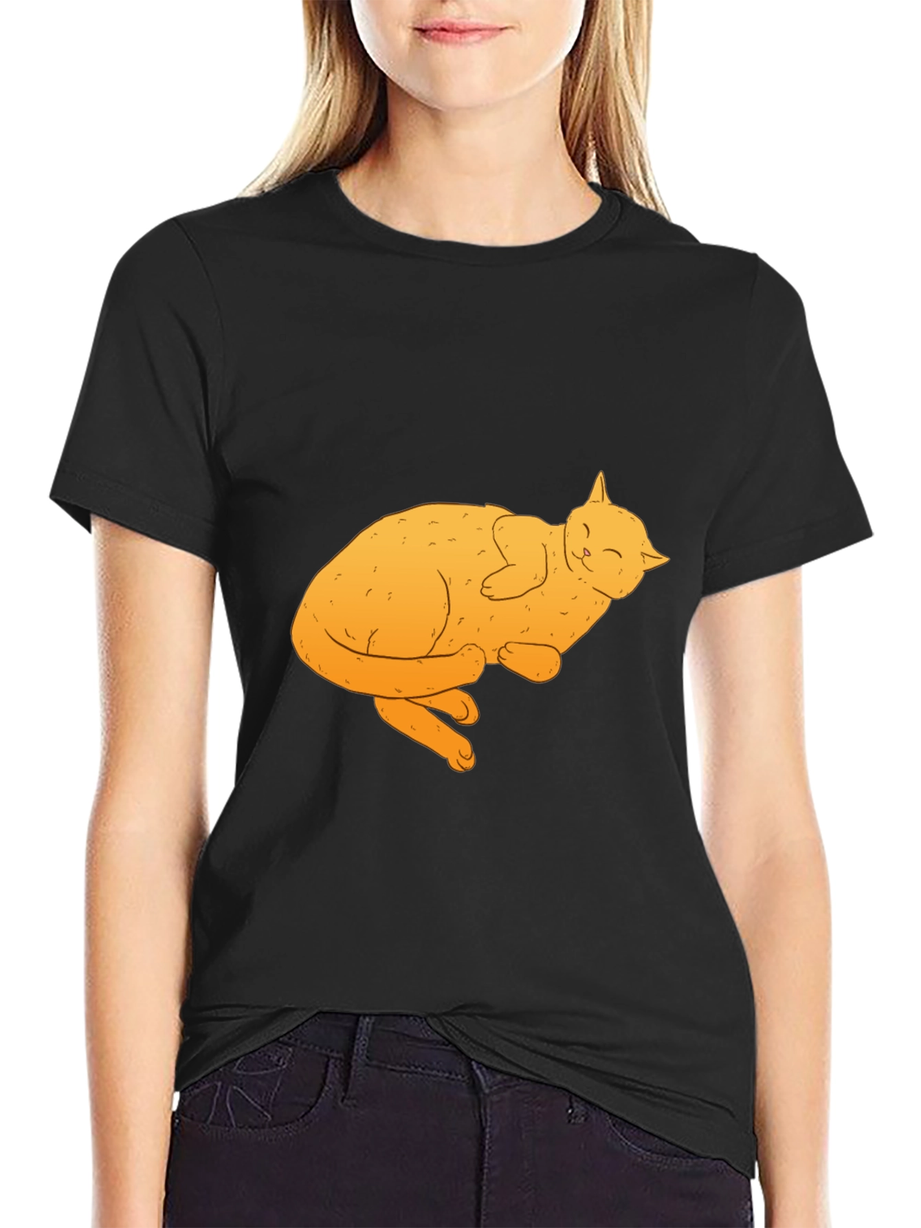 Cute Cat Nap Black T-Shirt