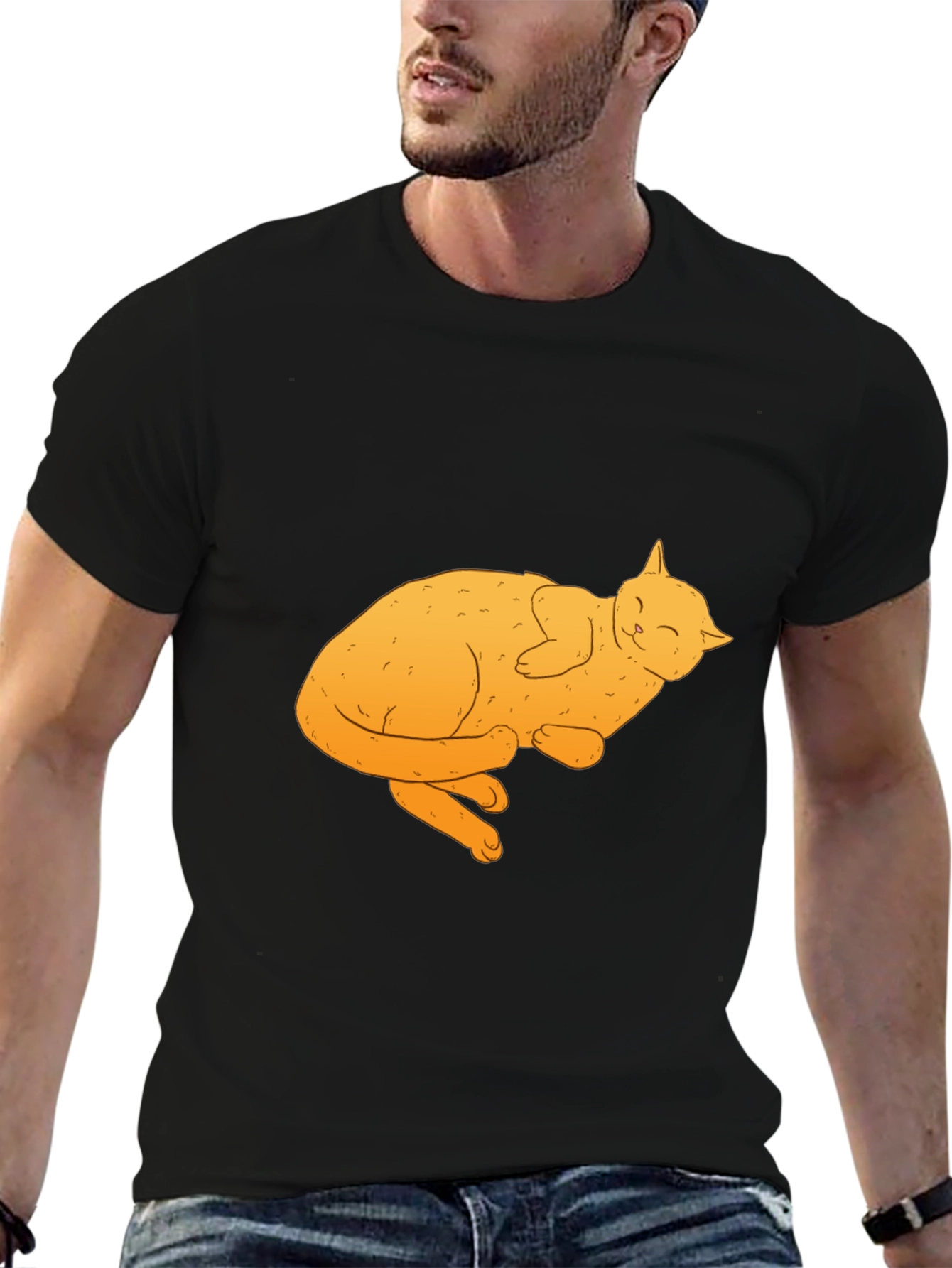 Cute Cat Nap Black T-Shirt