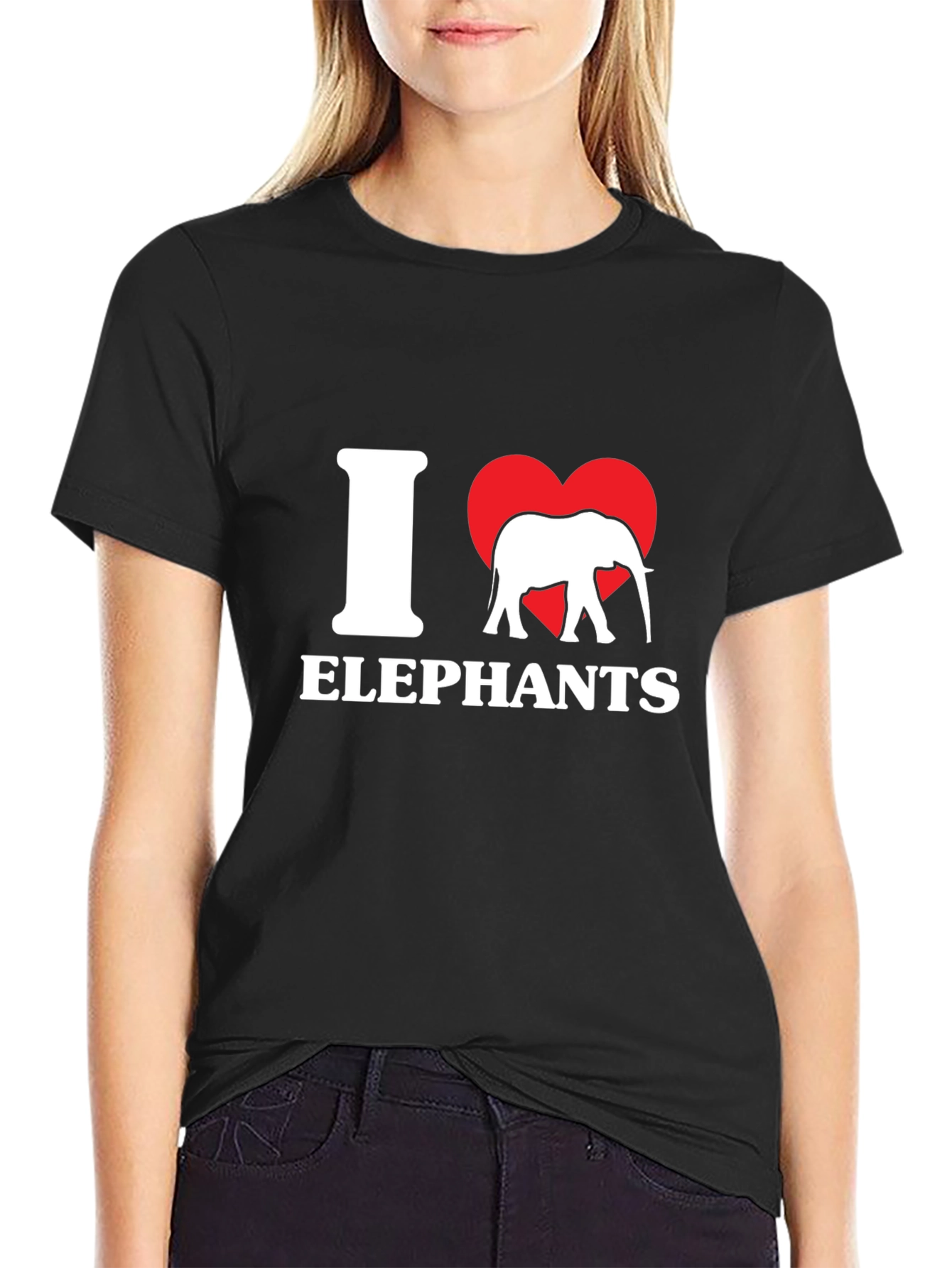 I Love Elephants Graphic Tee - Black