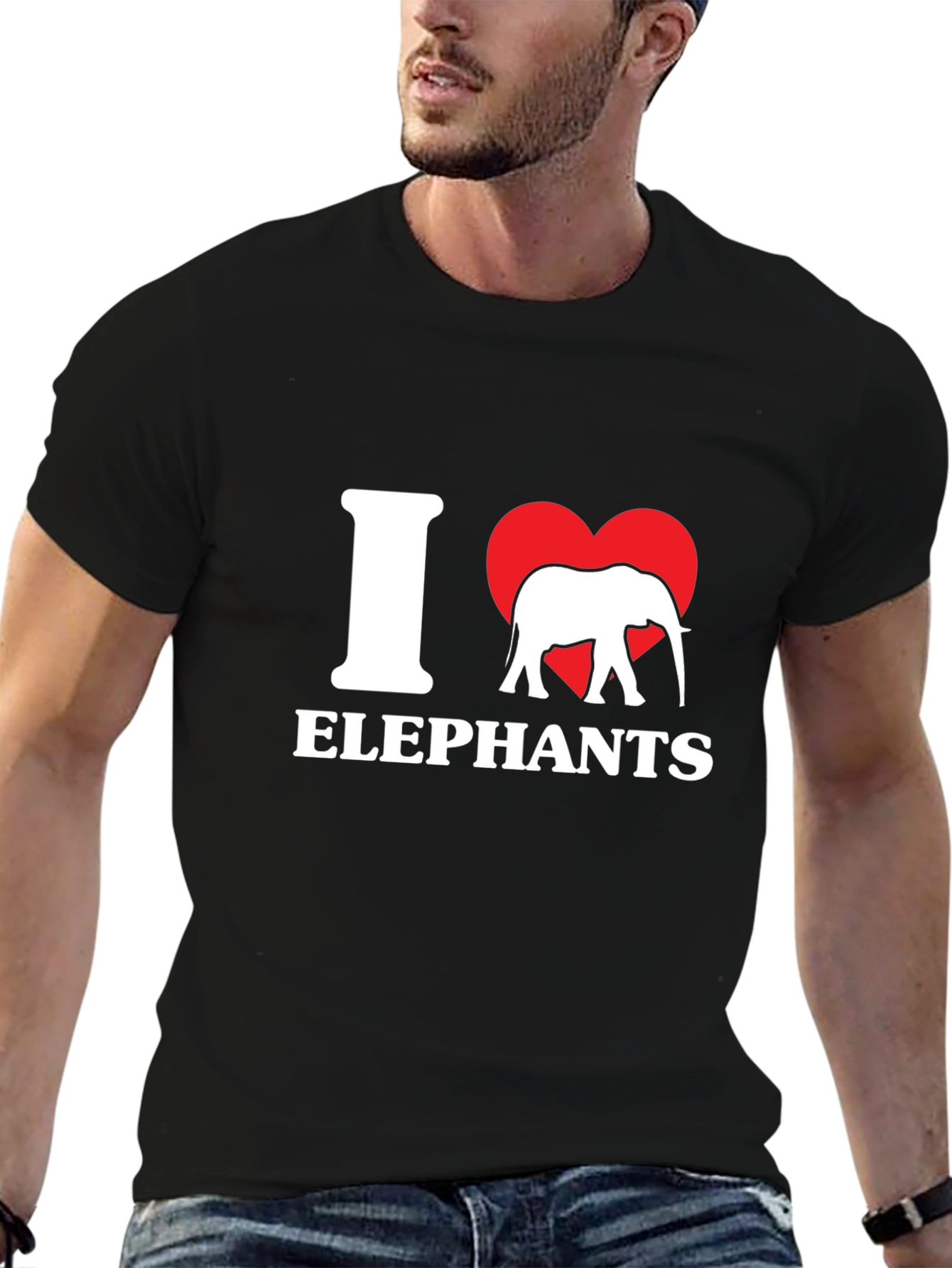 I Love Elephants Graphic Tee - Black