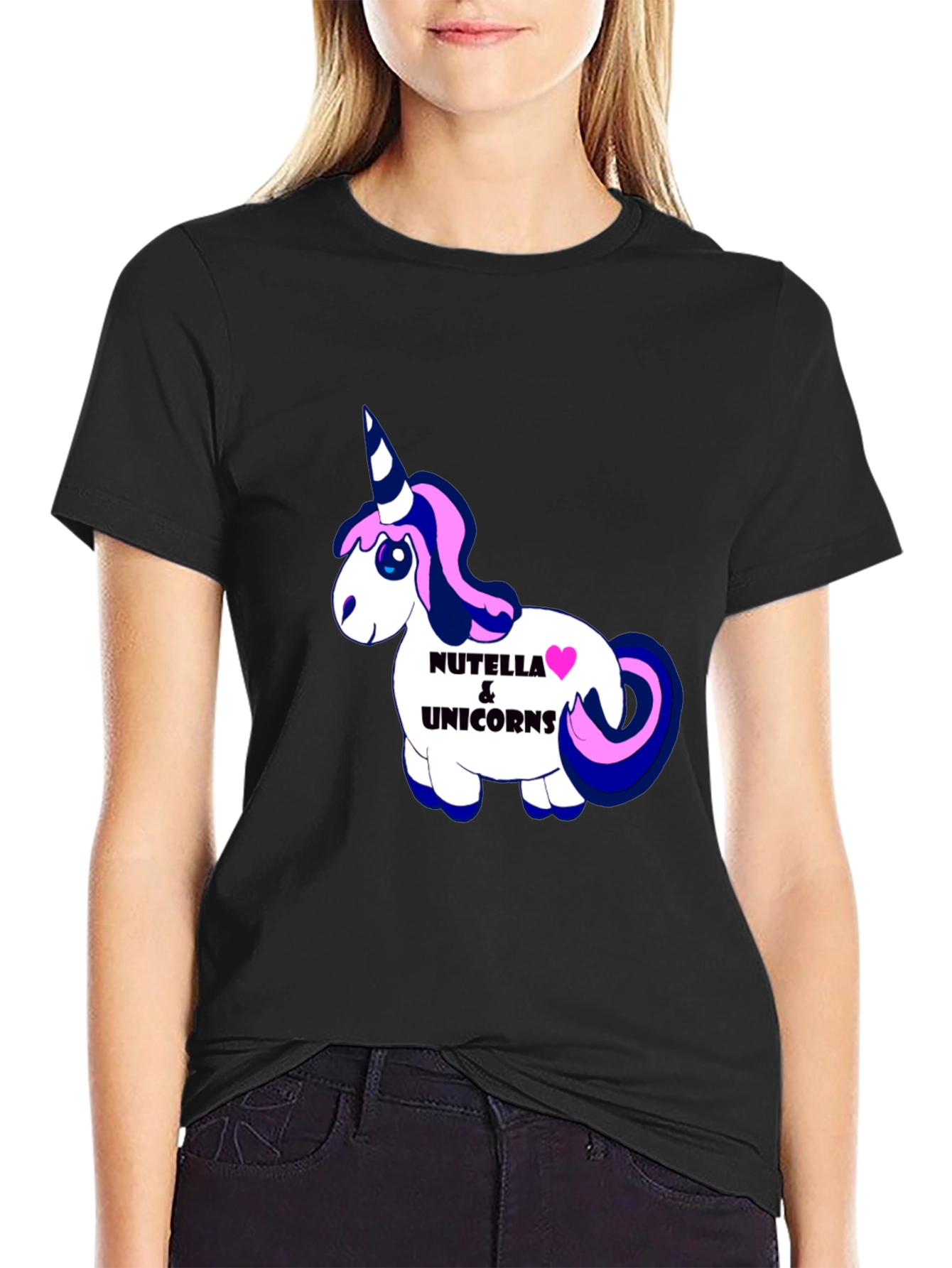 Nutella & Unicorns Graphic Black T-Shirt