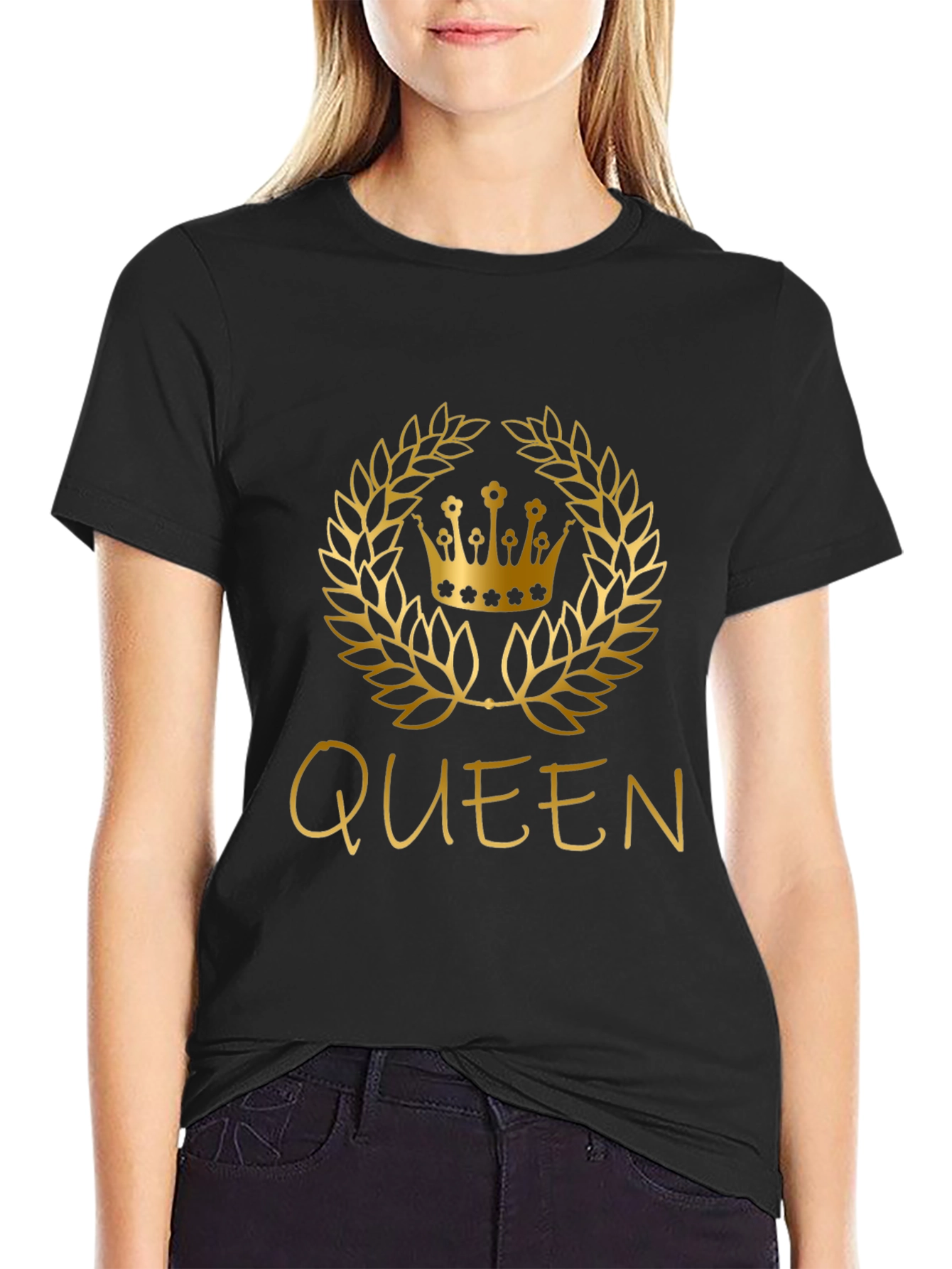 Queen Graphic Tee - Stylish Crown Design Black T-Shirt