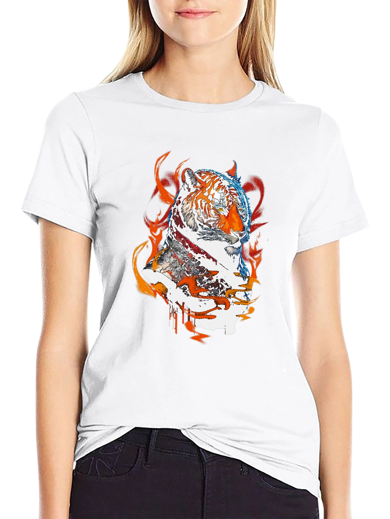 Fiery Tiger Graphic Tee - Black