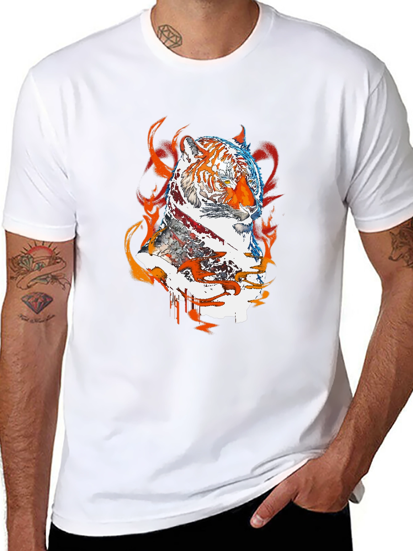 Fiery Tiger Graphic Tee - Black
