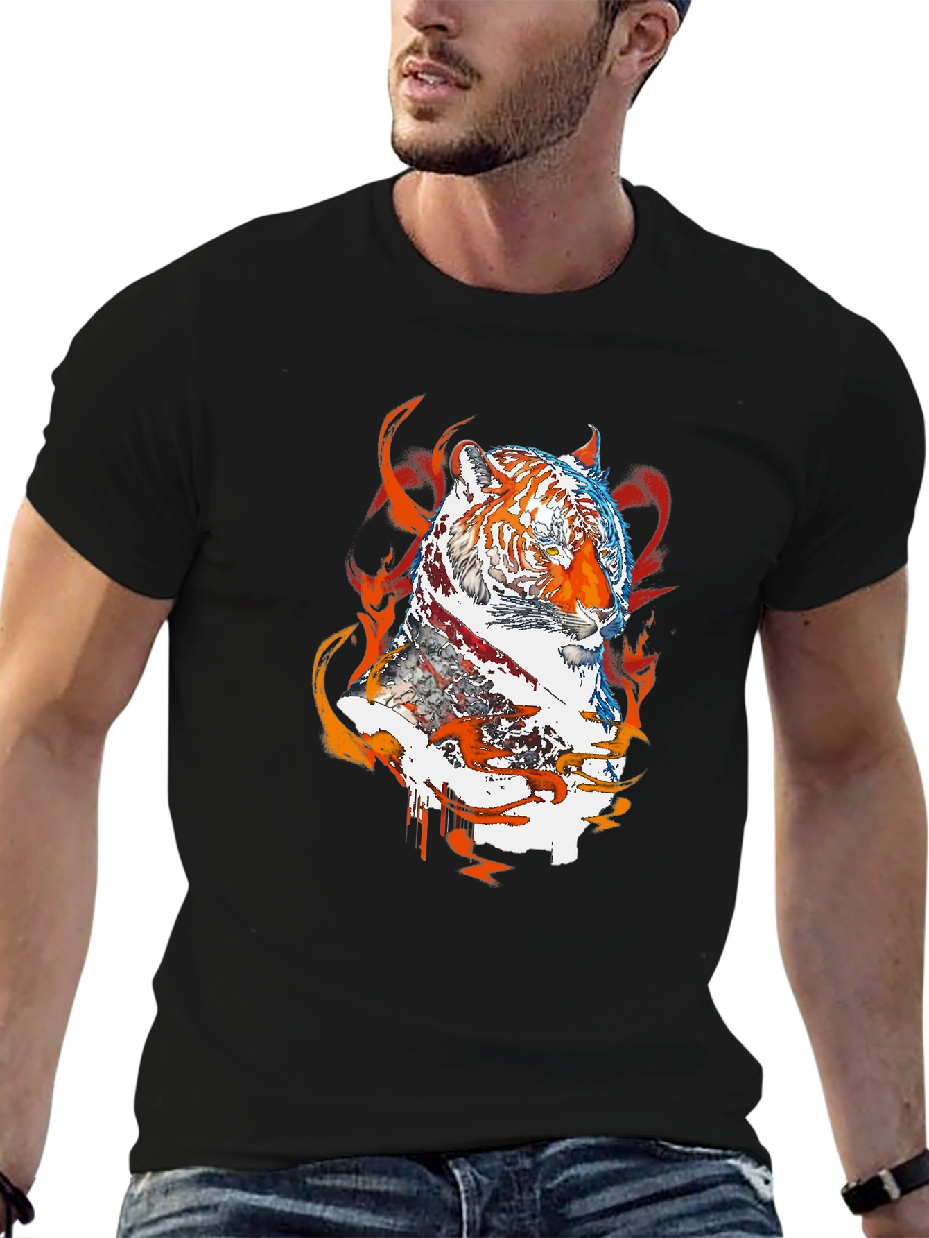 Fiery Tiger Graphic Tee - Black