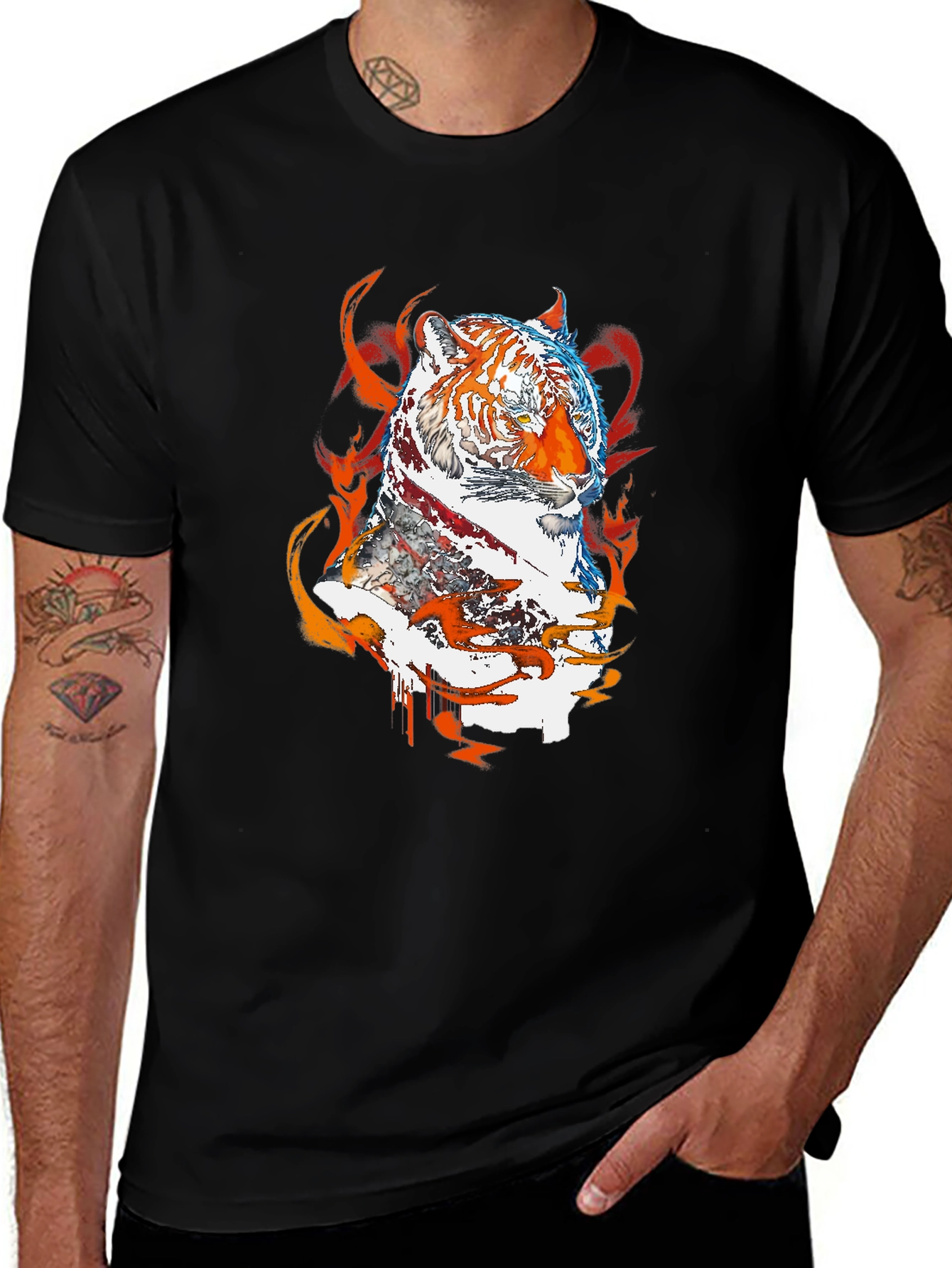 Fiery Tiger Graphic Tee - Black