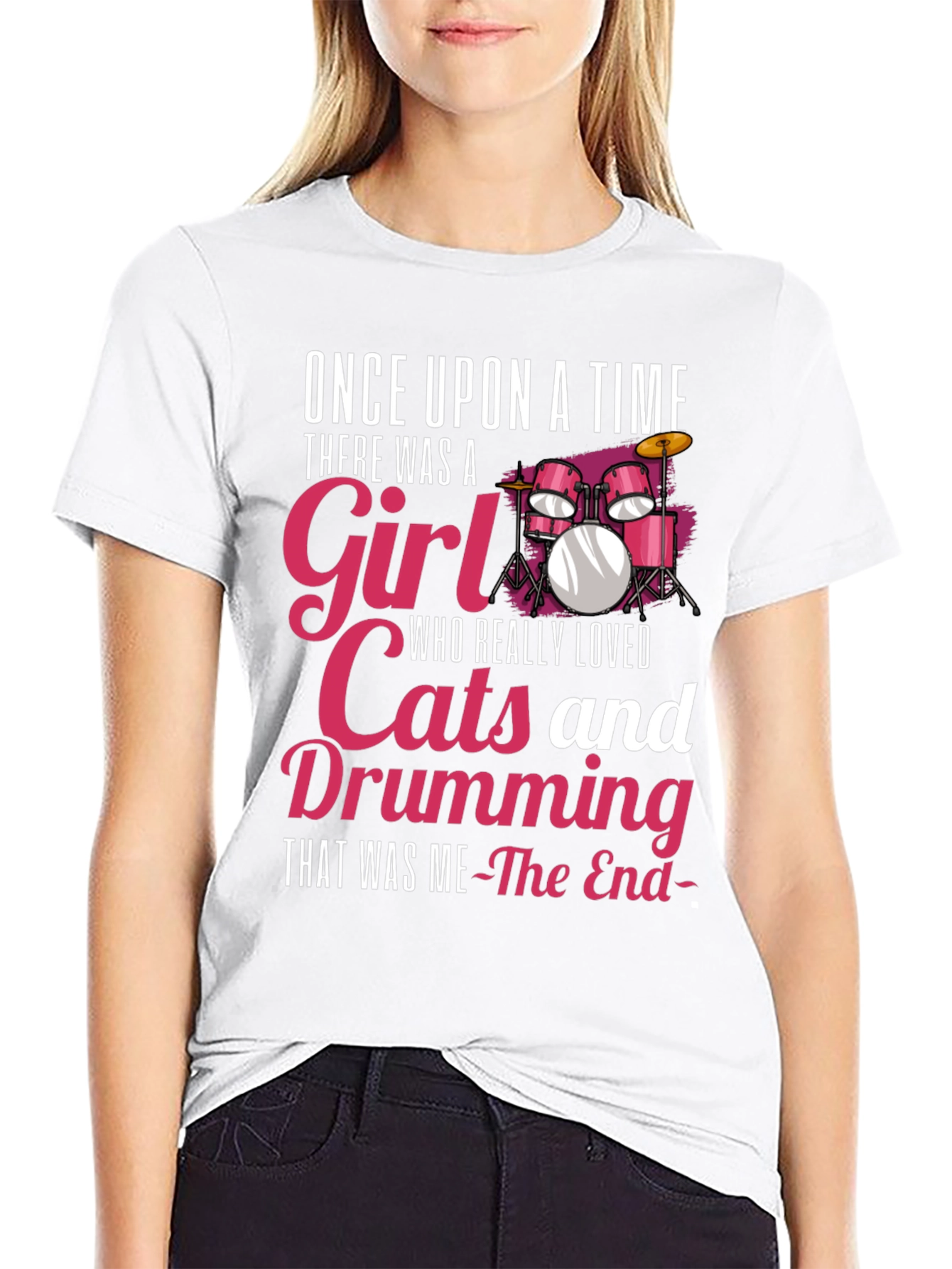 Drumming Girl T-Shirt: Cats & Music Lover Tee