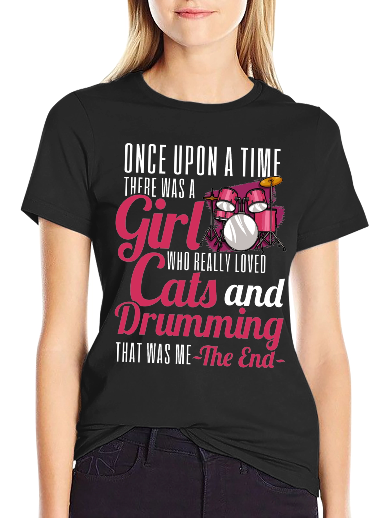 Drumming Girl T-Shirt: Cats & Music Lover Tee