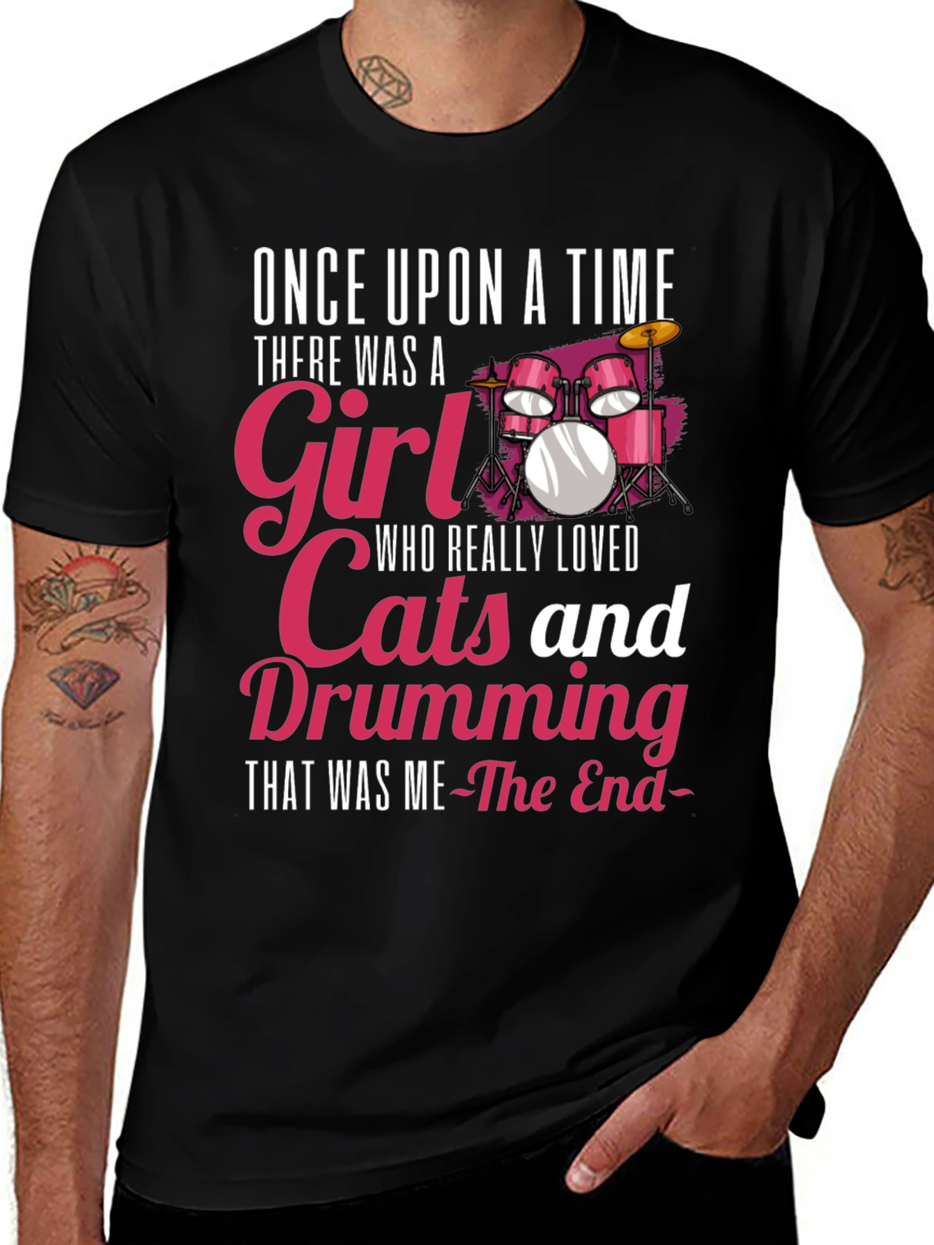 Drumming Girl T-Shirt: Cats & Music Lover Tee