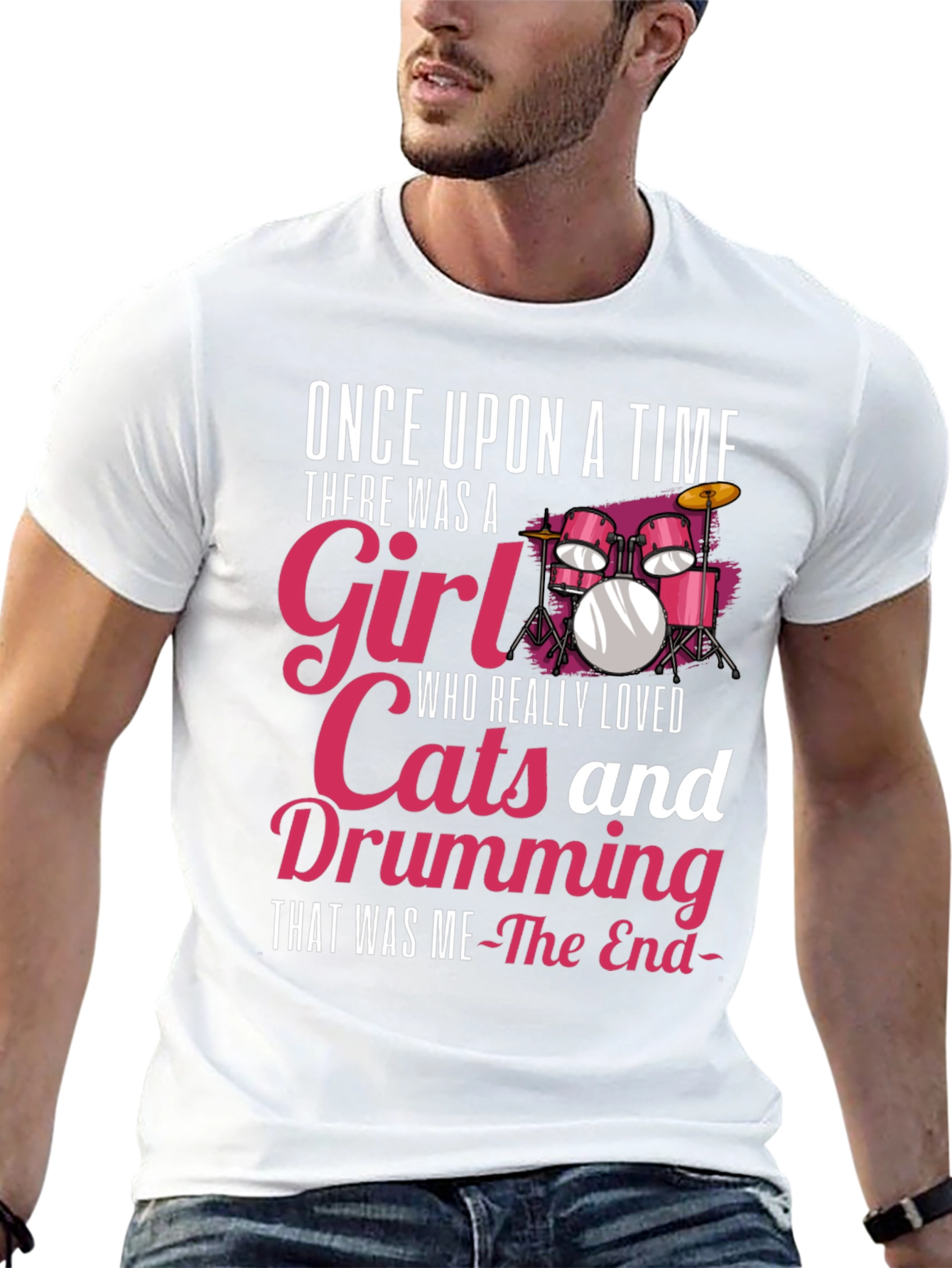 Drumming Girl T-Shirt: Cats & Music Lover Tee