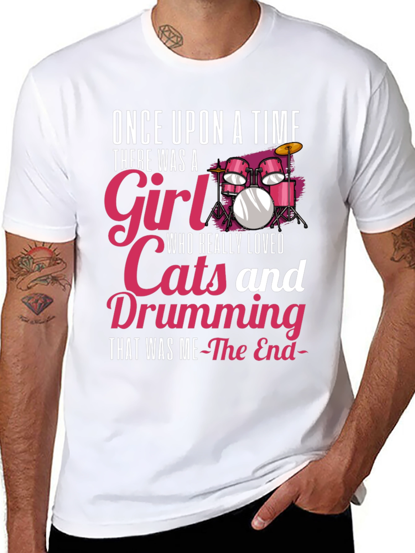 Drumming Girl T-Shirt: Cats & Music Lover Tee