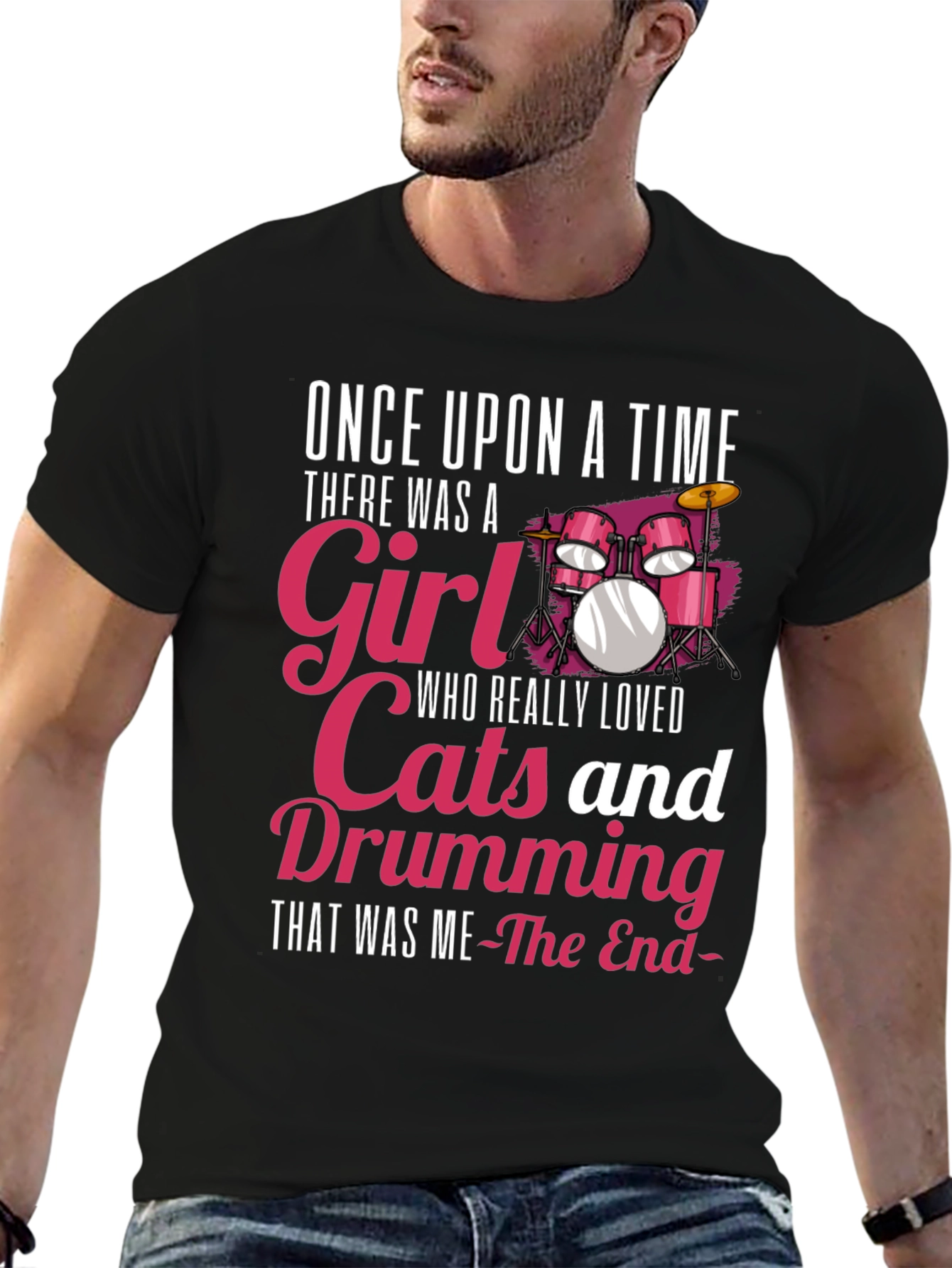 Drumming Girl T-Shirt: Cats & Music Lover Tee