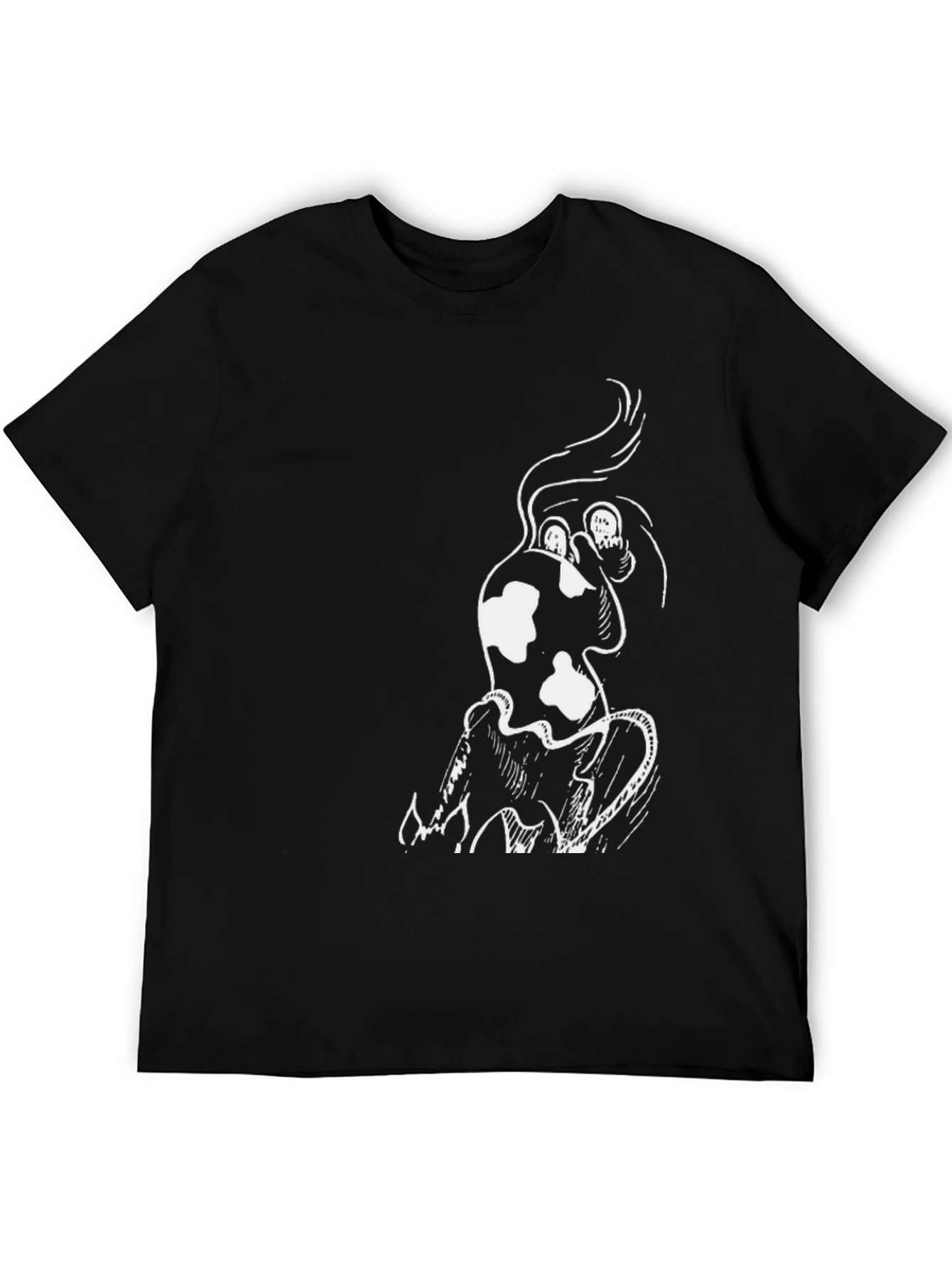 Mens Black T-Shirt with Unique White Graphic Design