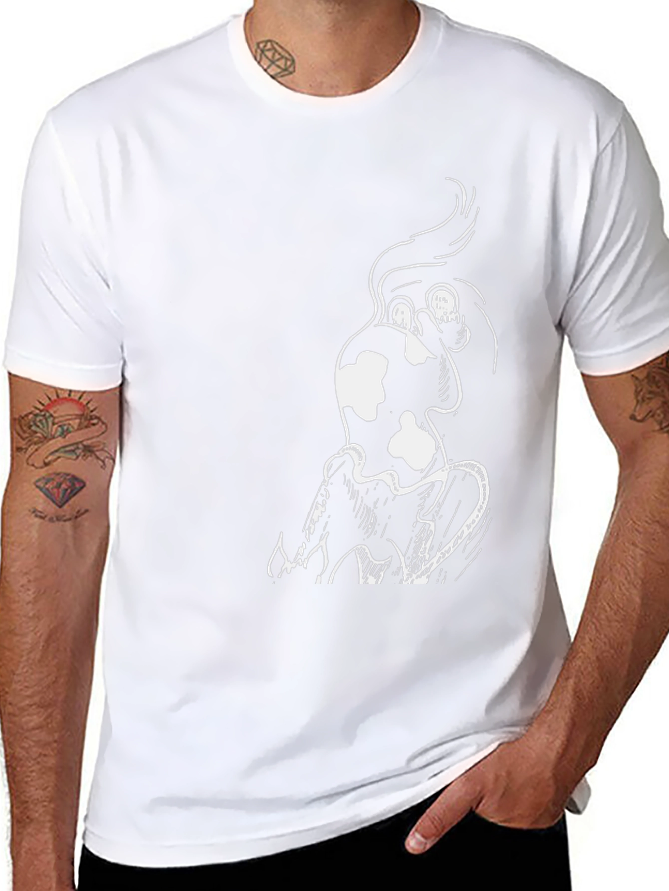 Mens Black T-Shirt with Unique White Graphic Design