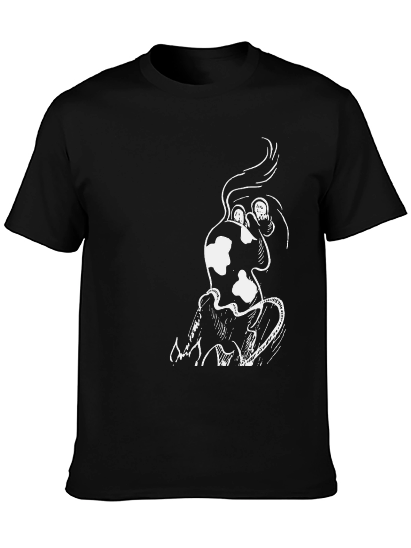 Mens Black T-Shirt with Unique White Graphic Design