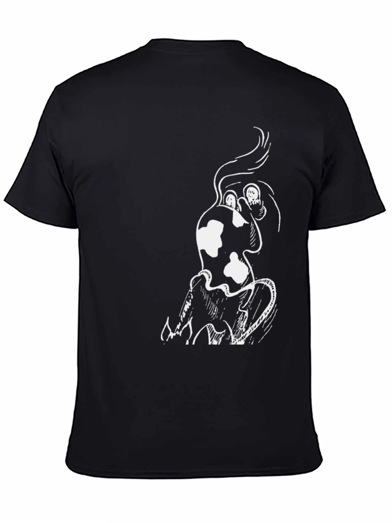 Mens Black T-Shirt with Unique White Graphic Design