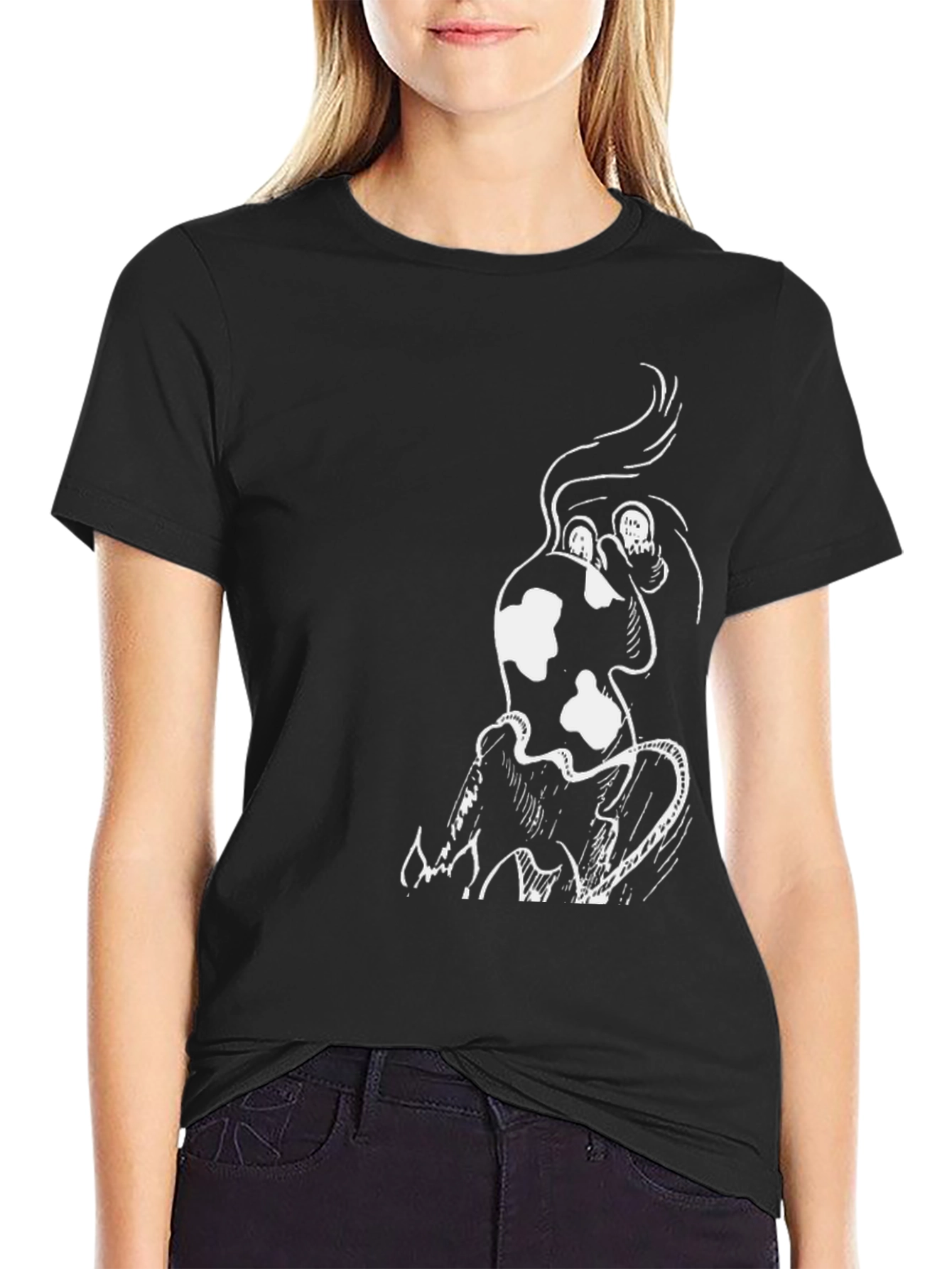 Mens Black T-Shirt with Unique White Graphic Design
