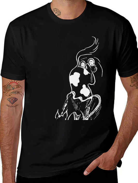 Mens Black T-Shirt with Unique White Graphic Design