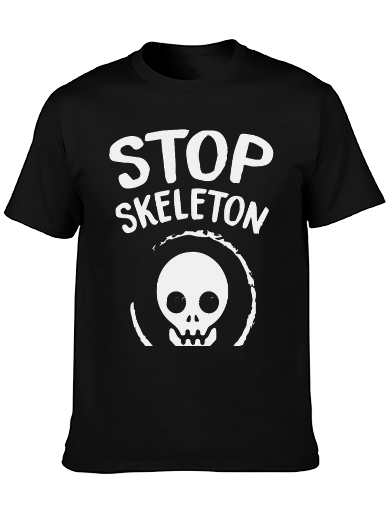 Stop Skeleton Graphic Tee - Black Cotton Casual Shirt