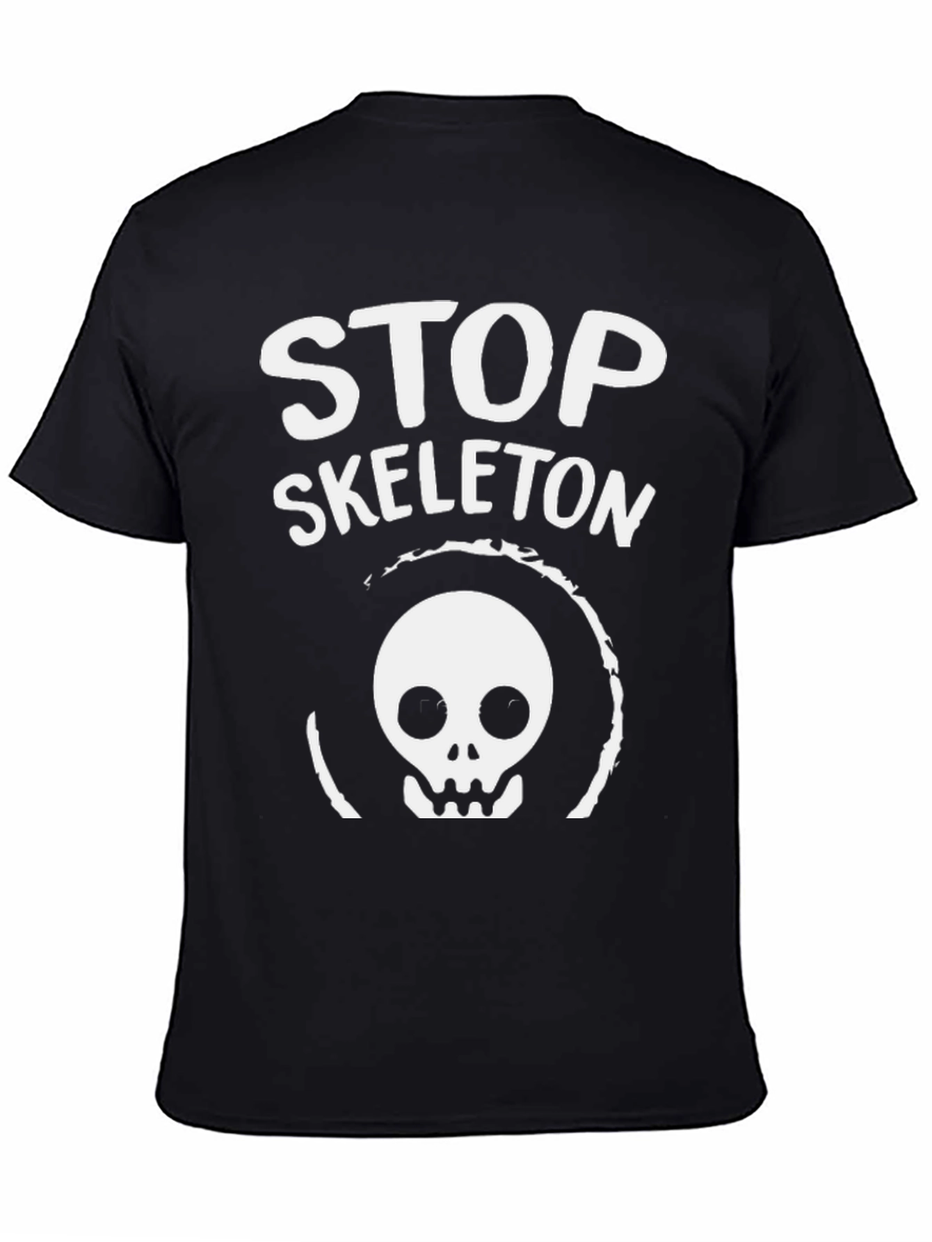 Stop Skeleton Graphic Tee - Black Cotton Casual Shirt