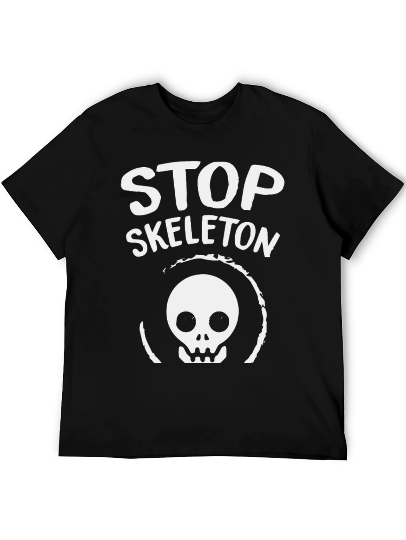 Stop Skeleton Graphic Tee - Black Cotton Casual Shirt