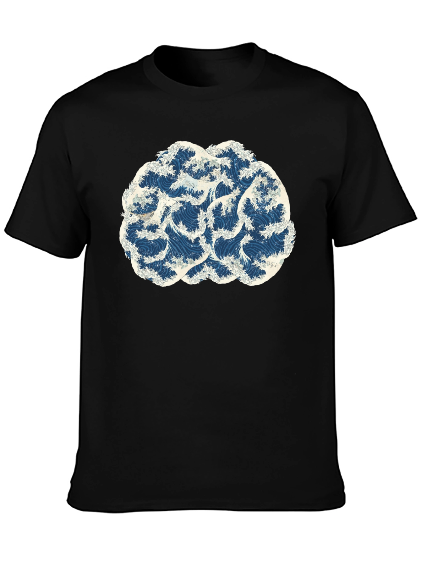 Wave Brain Black Tee - Artistic Mens T-Shirt
