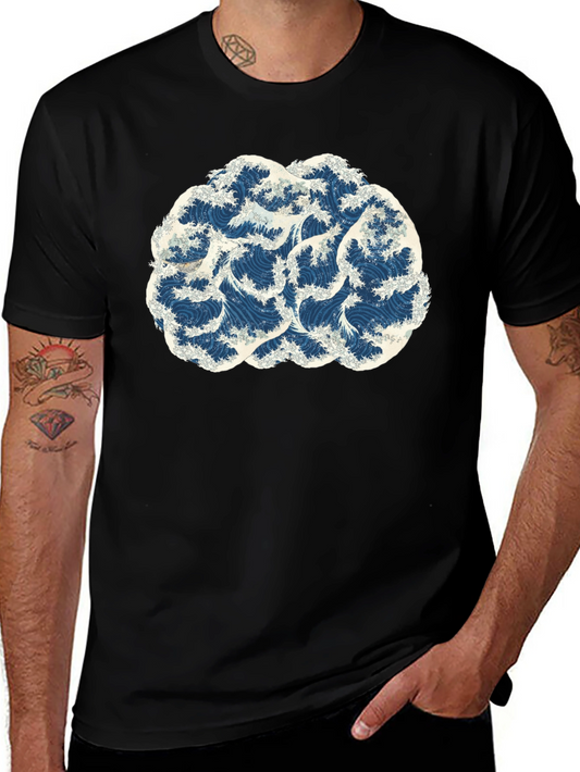 Wave Brain Black Tee - Artistic Mens T-Shirt