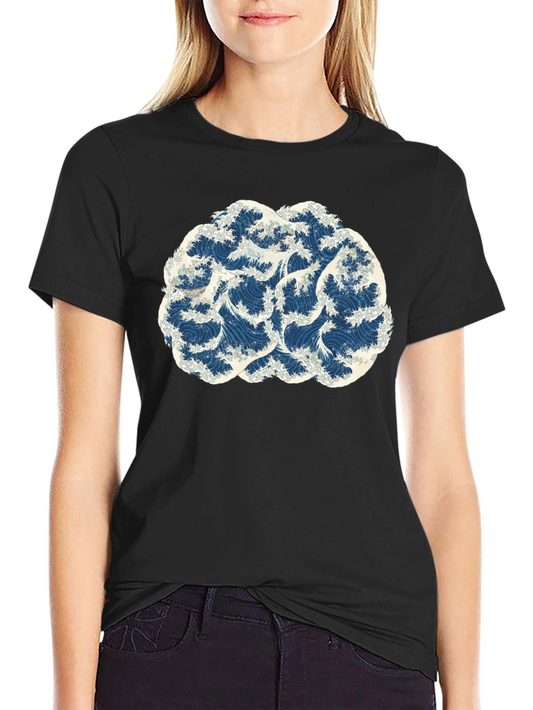 Wave Brain Black Tee - Artistic Mens T-Shirt