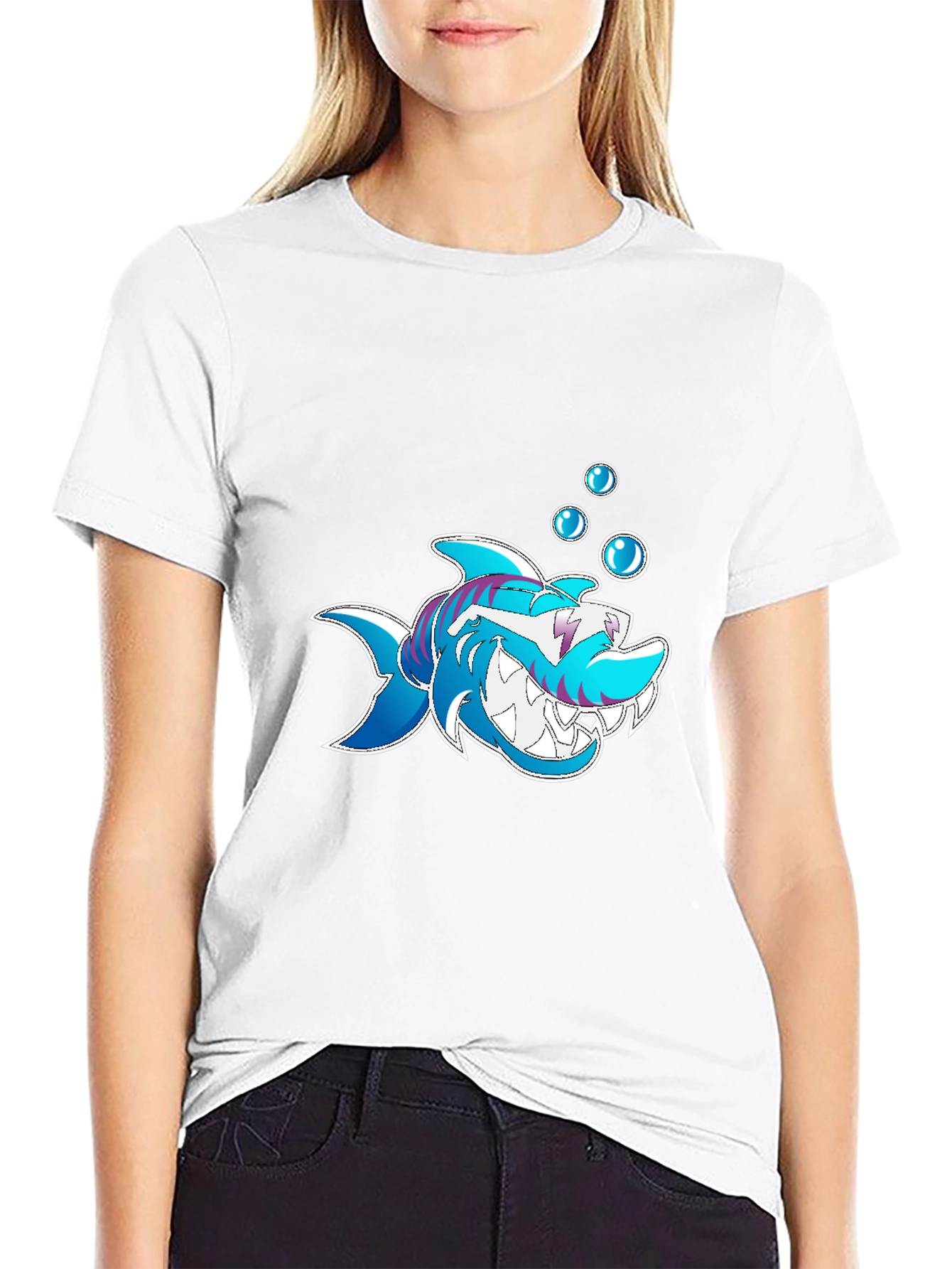 Shark Cartoon Graphic Black T-Shirt