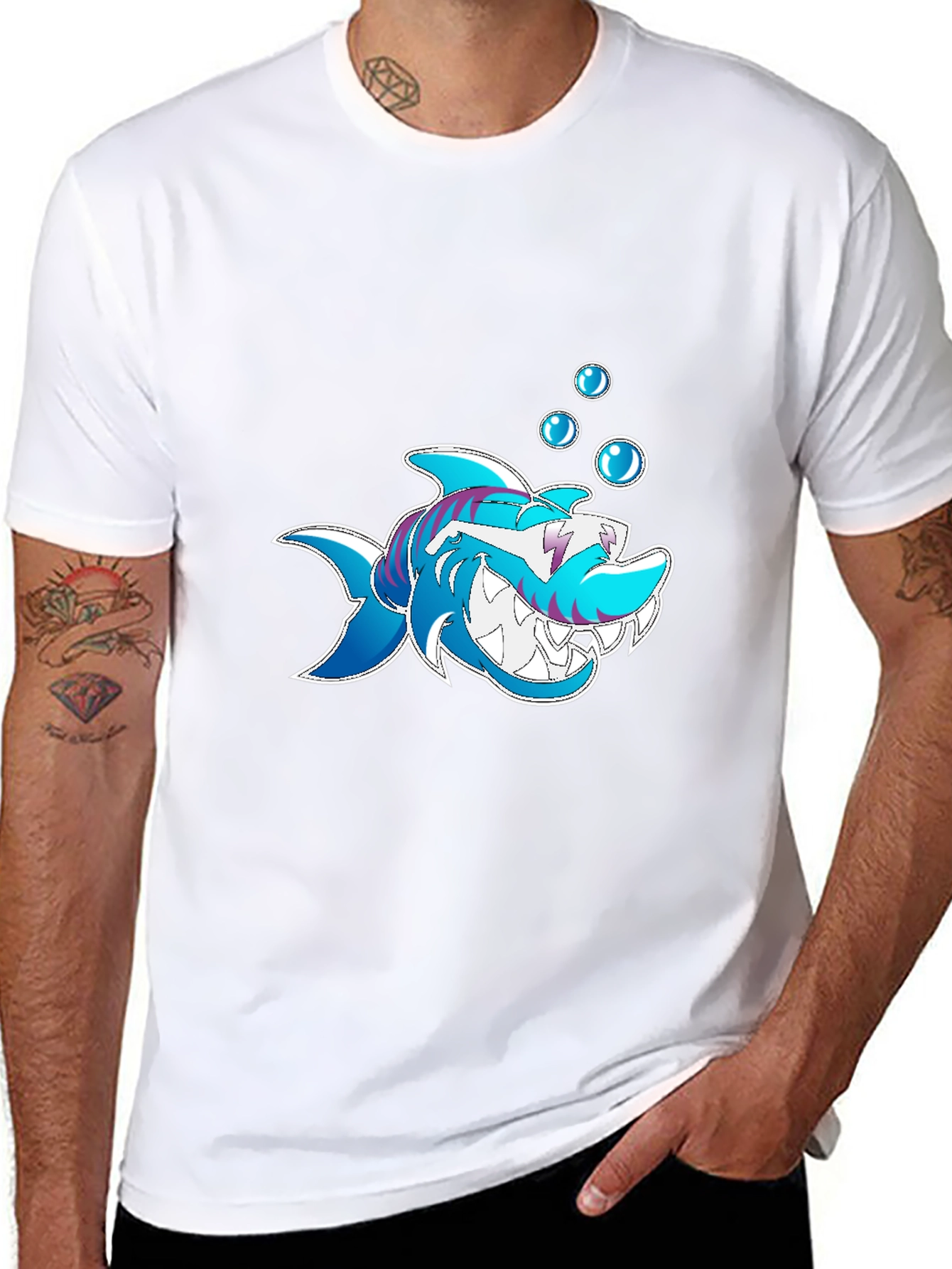 Shark Cartoon Graphic Black T-Shirt