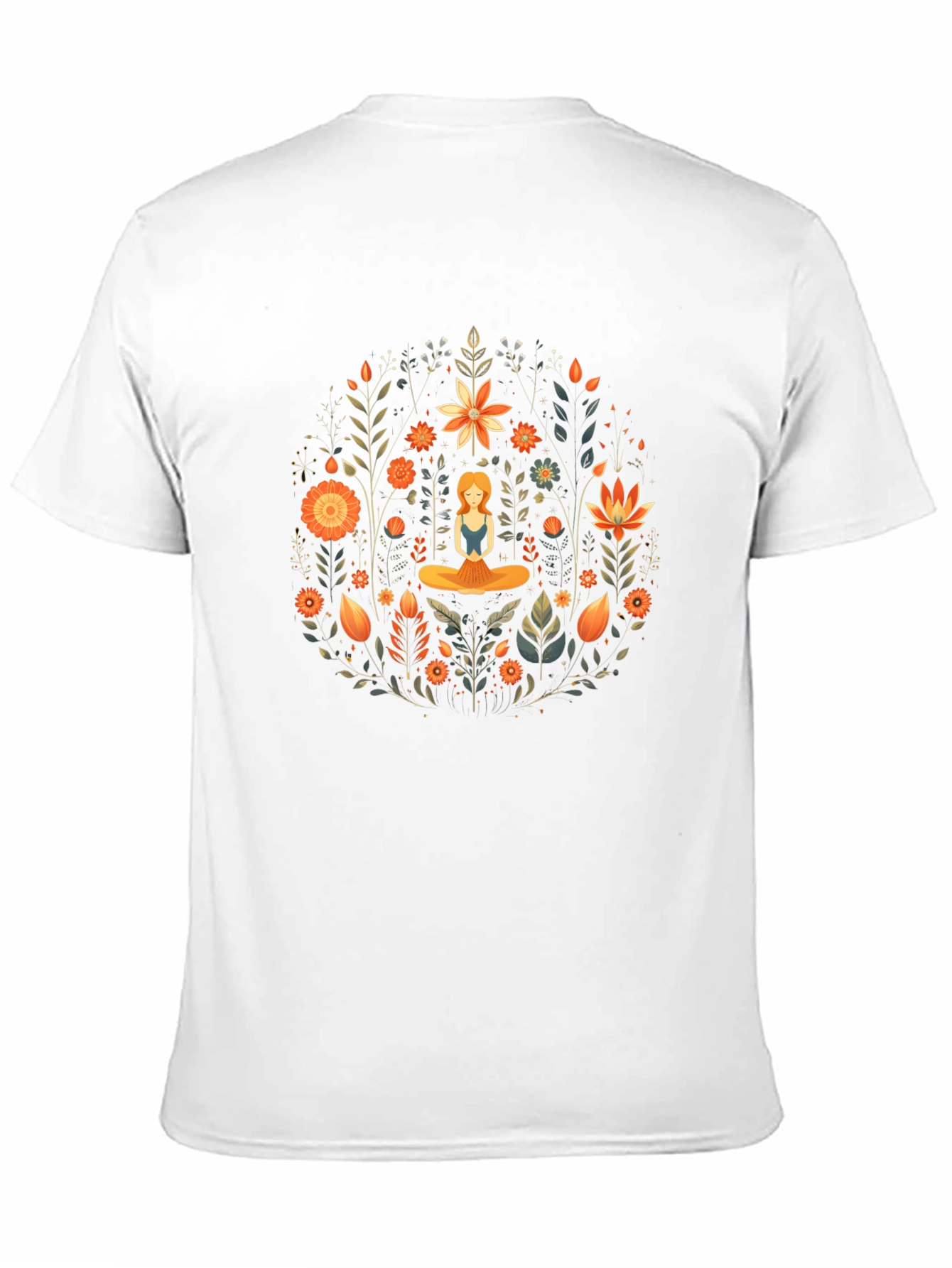 Yoga Meditation Floral Design Black T-Shirt