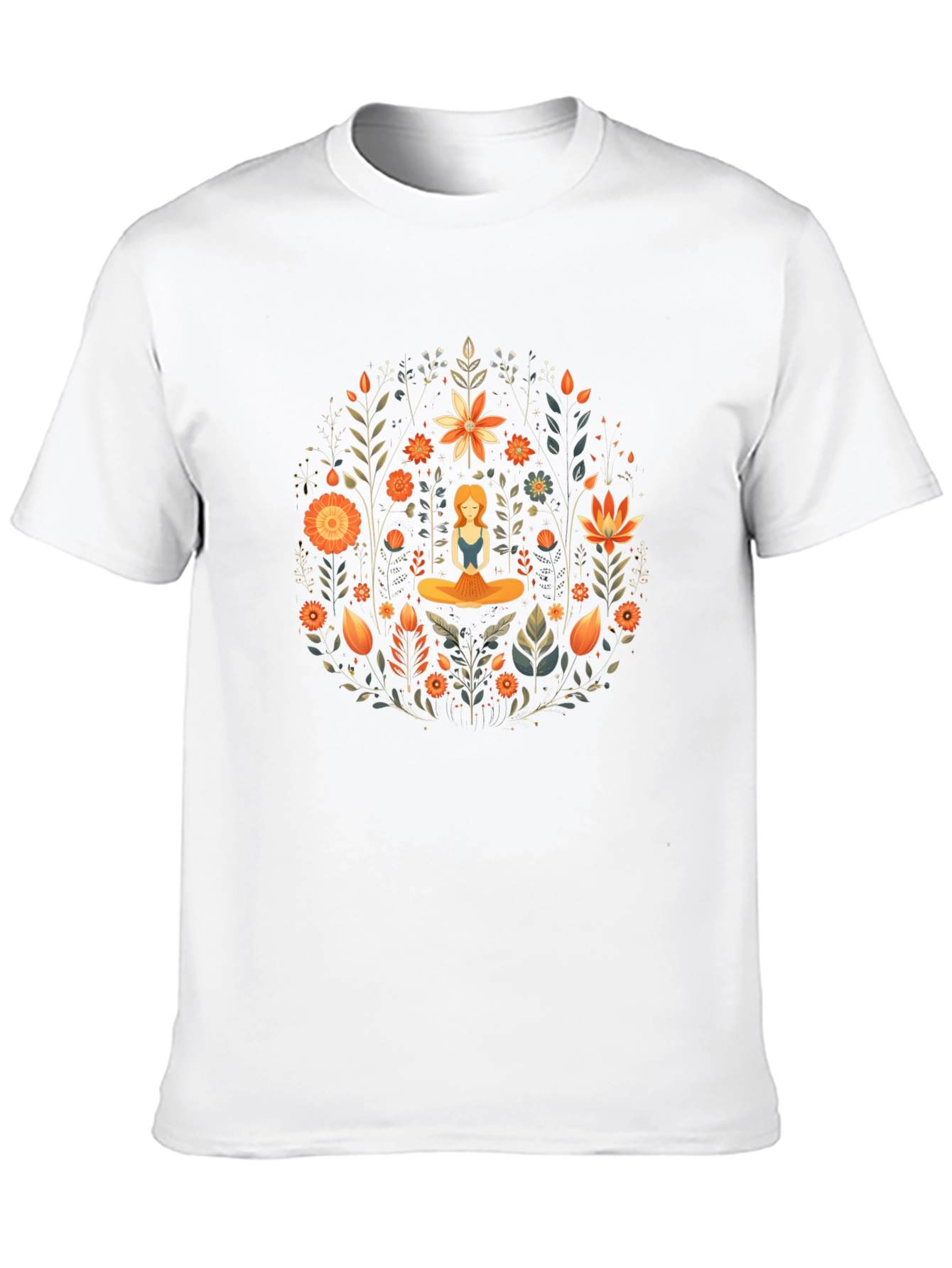 Yoga Meditation Floral Design Black T-Shirt