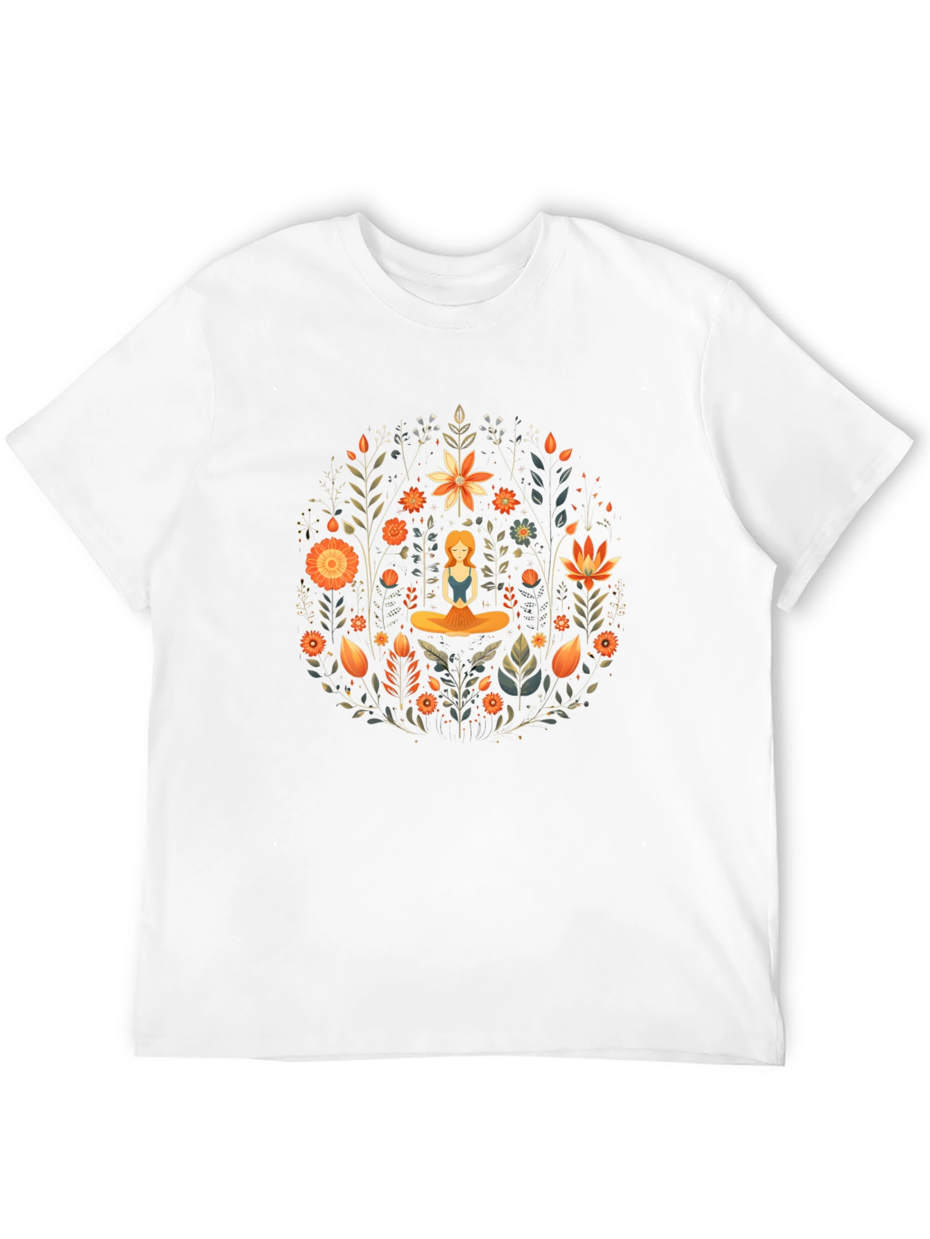 Yoga Meditation Floral Design Black T-Shirt
