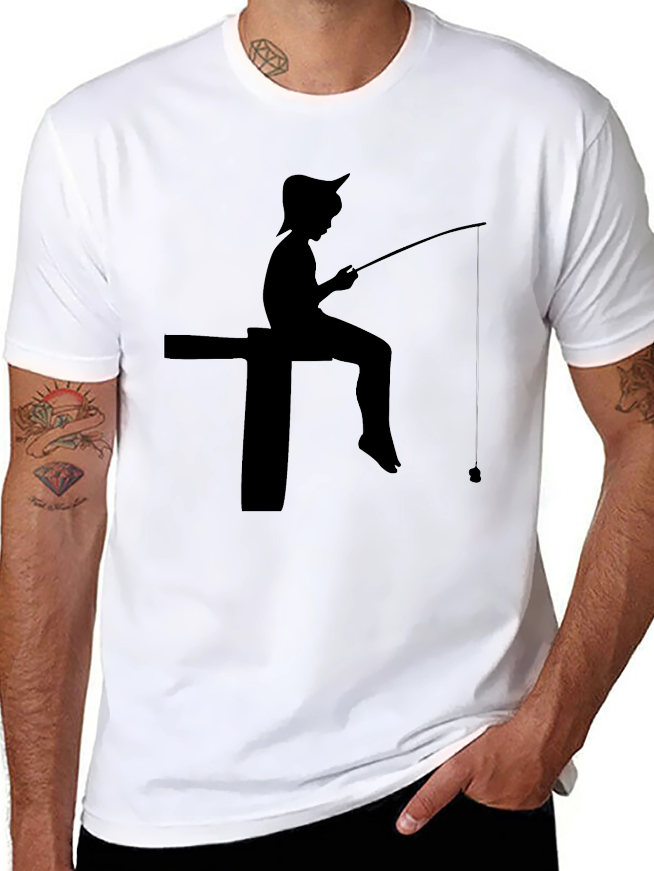 Fisherman Silhouette Black T-Shirt