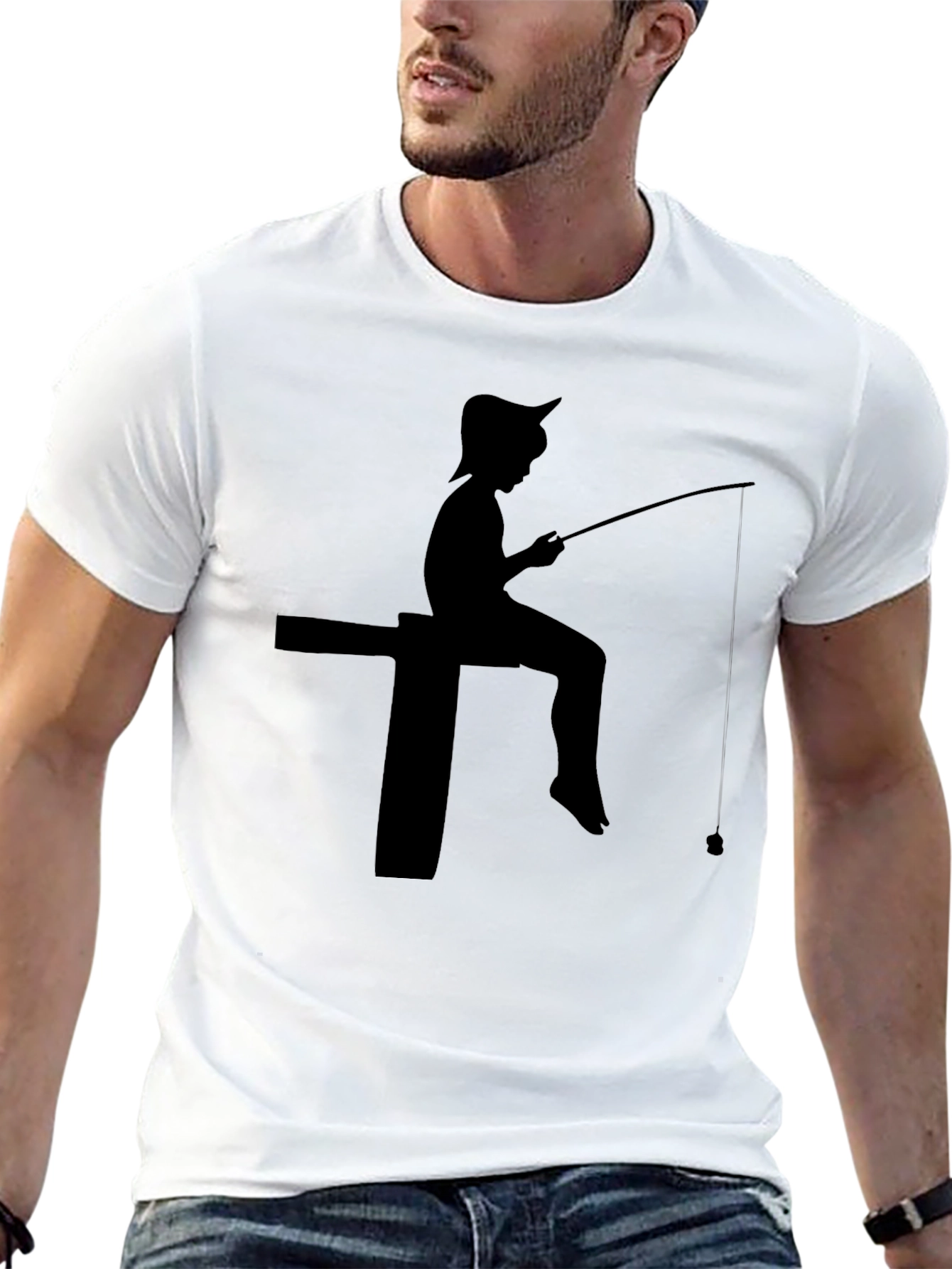 Fisherman Silhouette Black T-Shirt