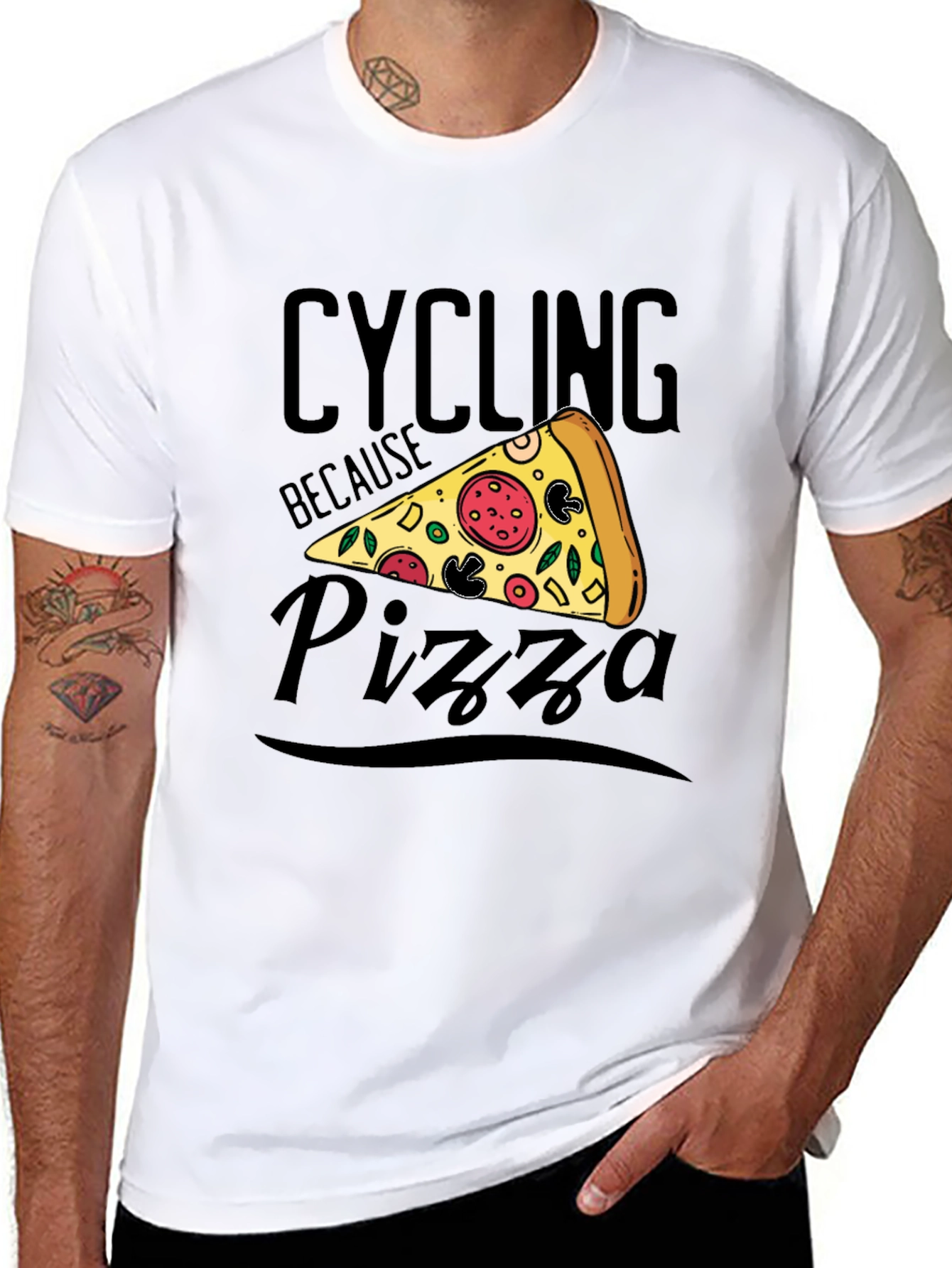 Cycling Because Pizza T-Shirt Funny Graphic Tee