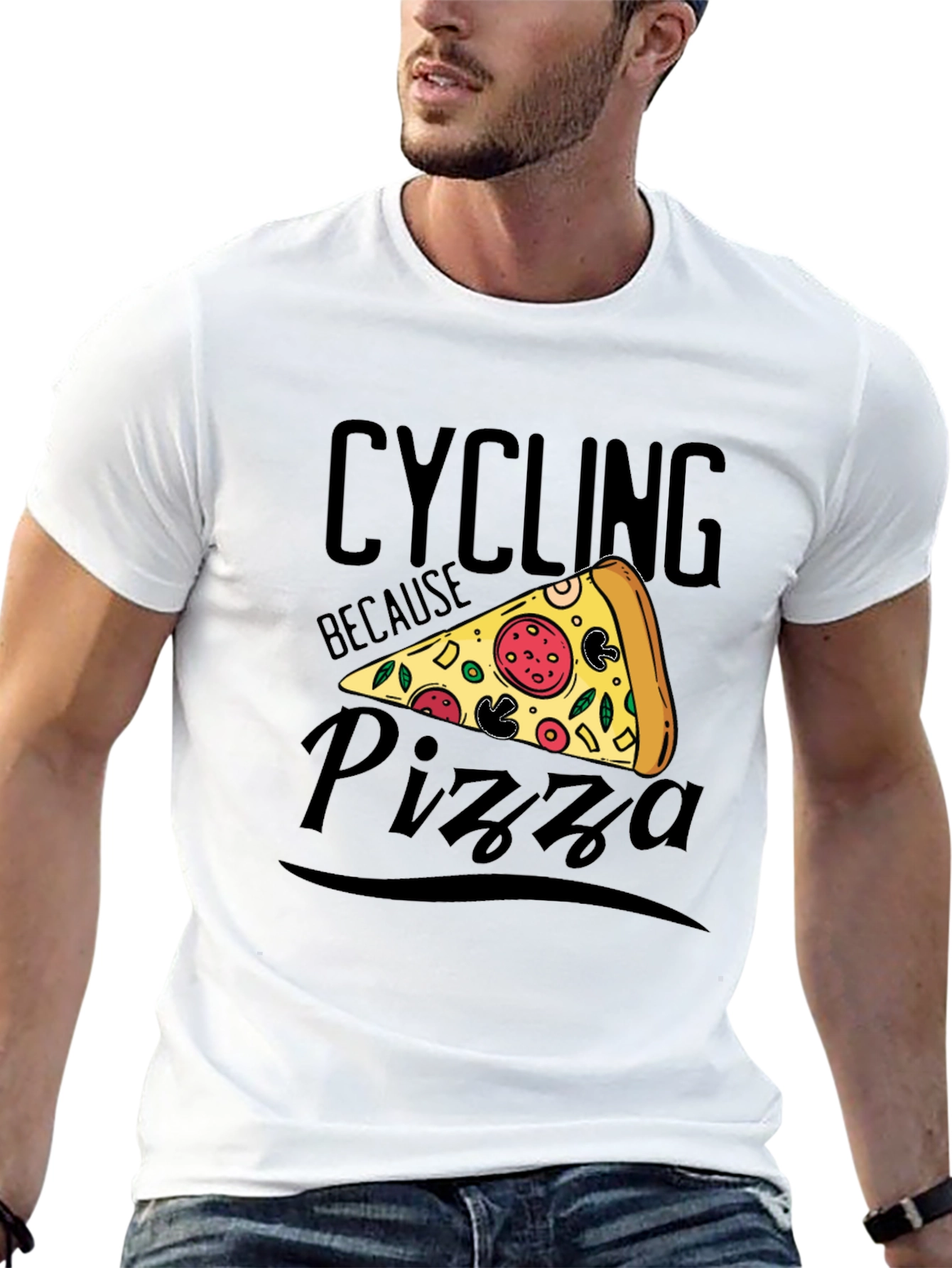 Cycling Because Pizza T-Shirt Funny Graphic Tee