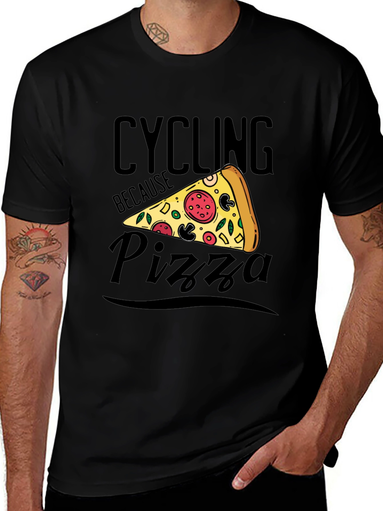 Cycling Because Pizza T-Shirt Funny Graphic Tee