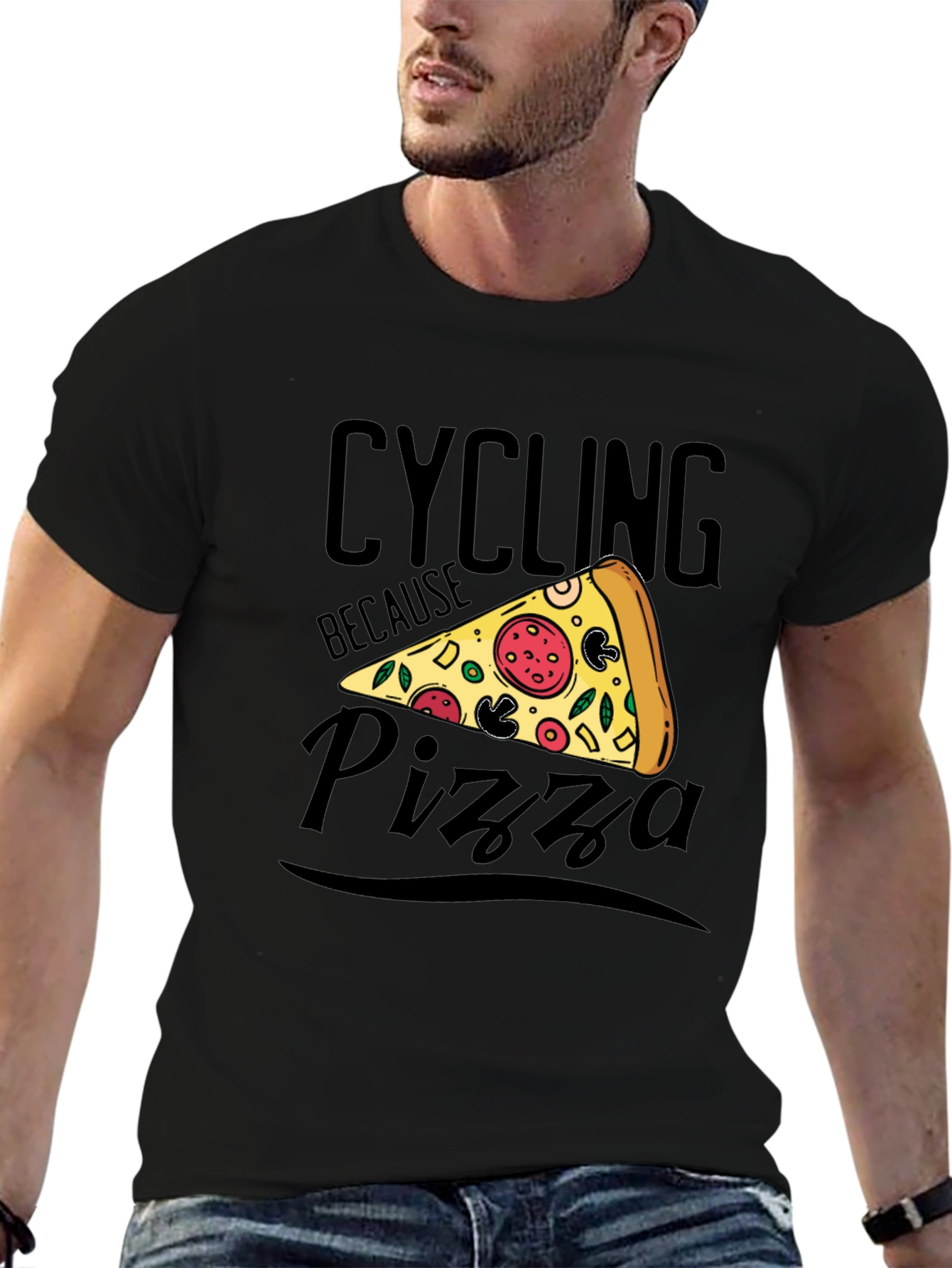 Cycling Because Pizza T-Shirt Funny Graphic Tee