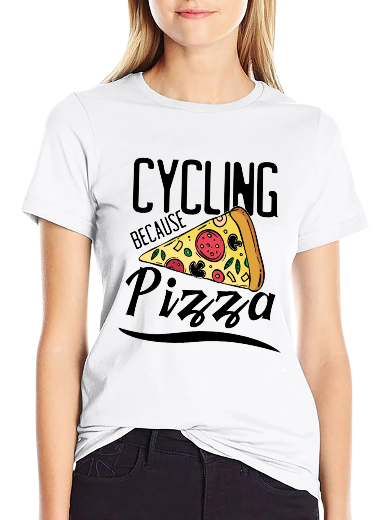 Cycling Because Pizza T-Shirt Funny Graphic Tee