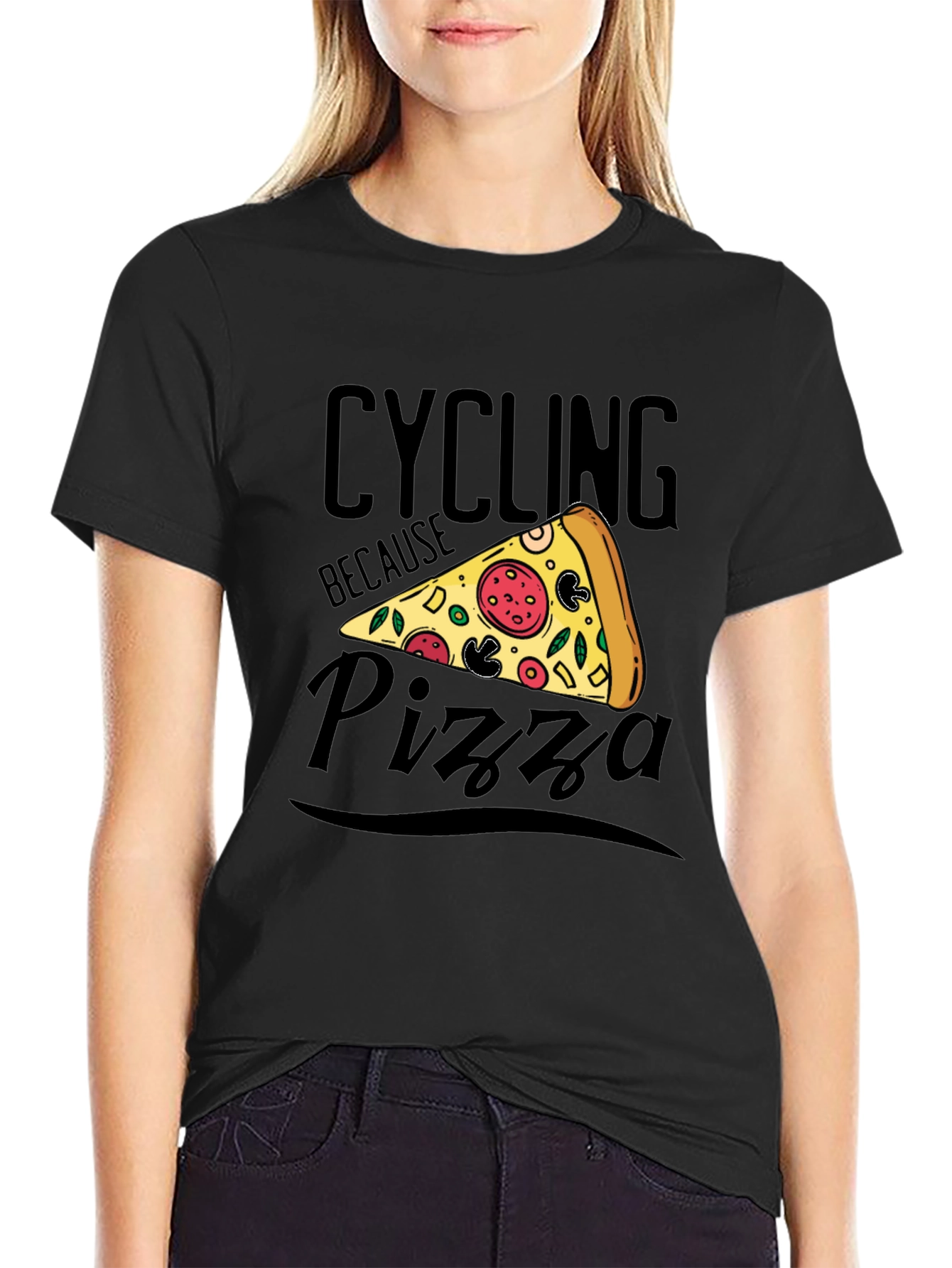 Cycling Because Pizza T-Shirt Funny Graphic Tee