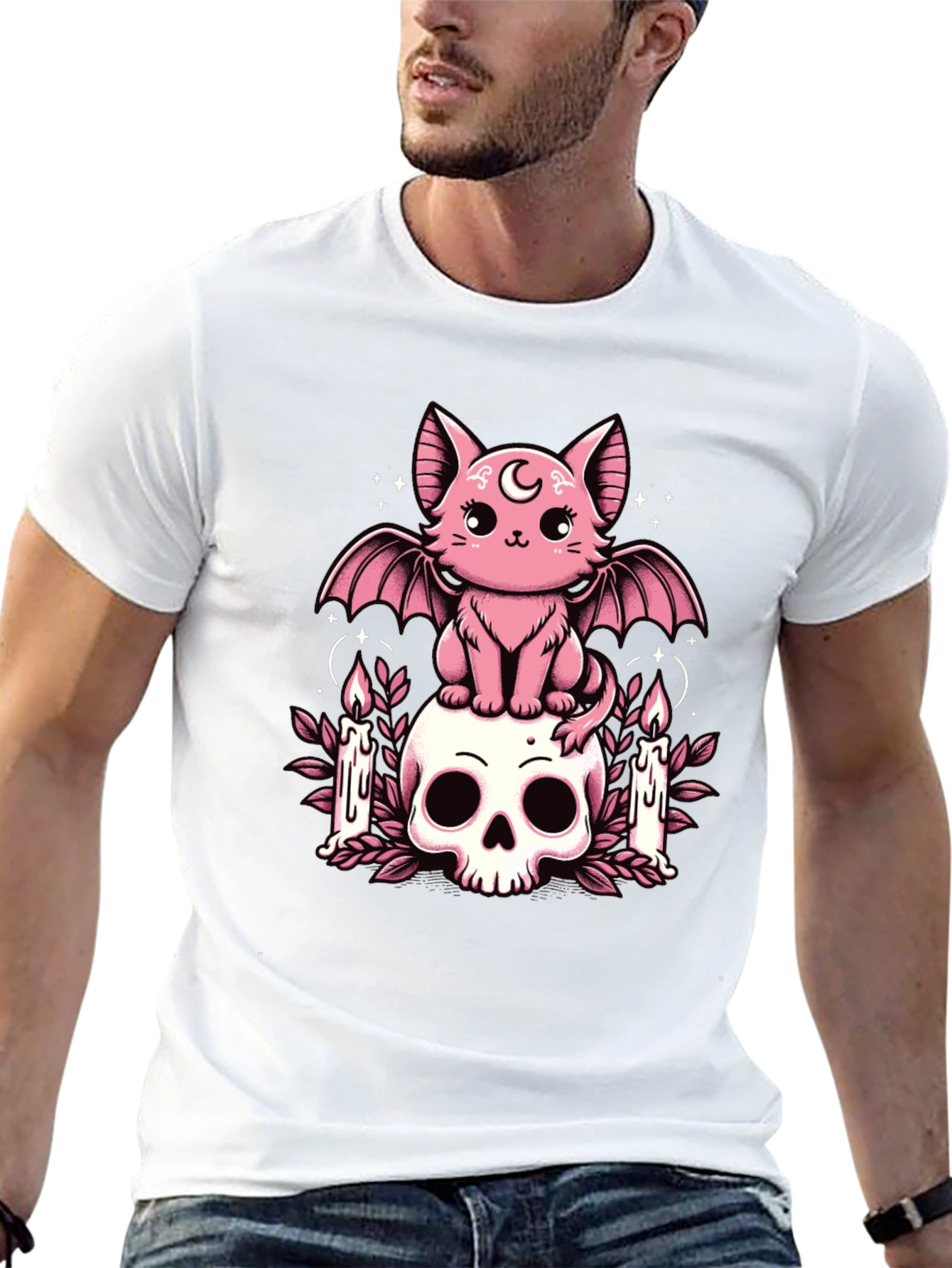 Gothic Bat Cat Skull T-Shirt