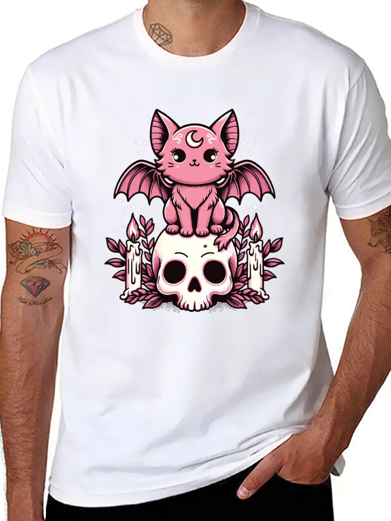 Gothic Bat Cat Skull T-Shirt