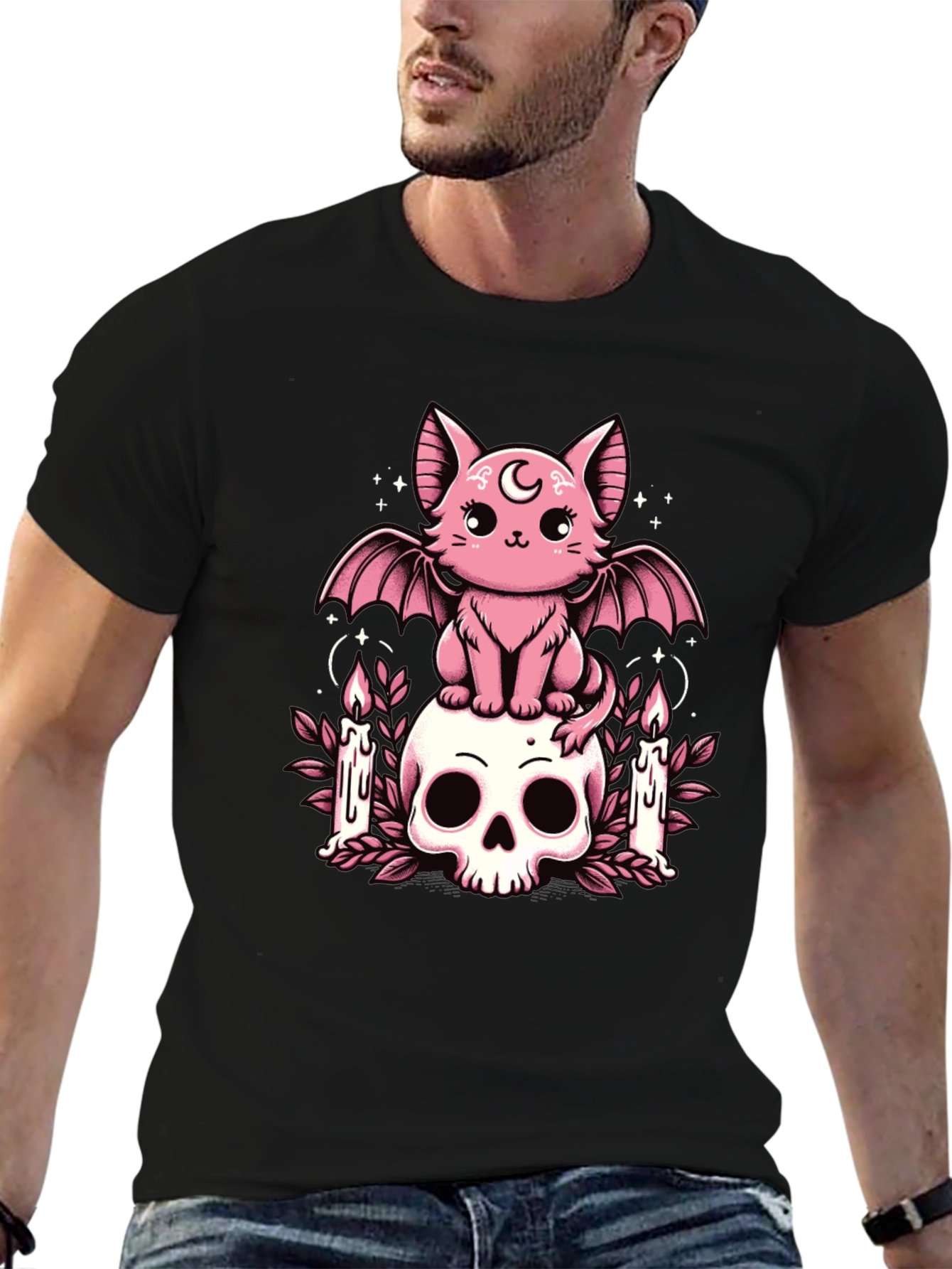 Gothic Bat Cat Skull T-Shirt