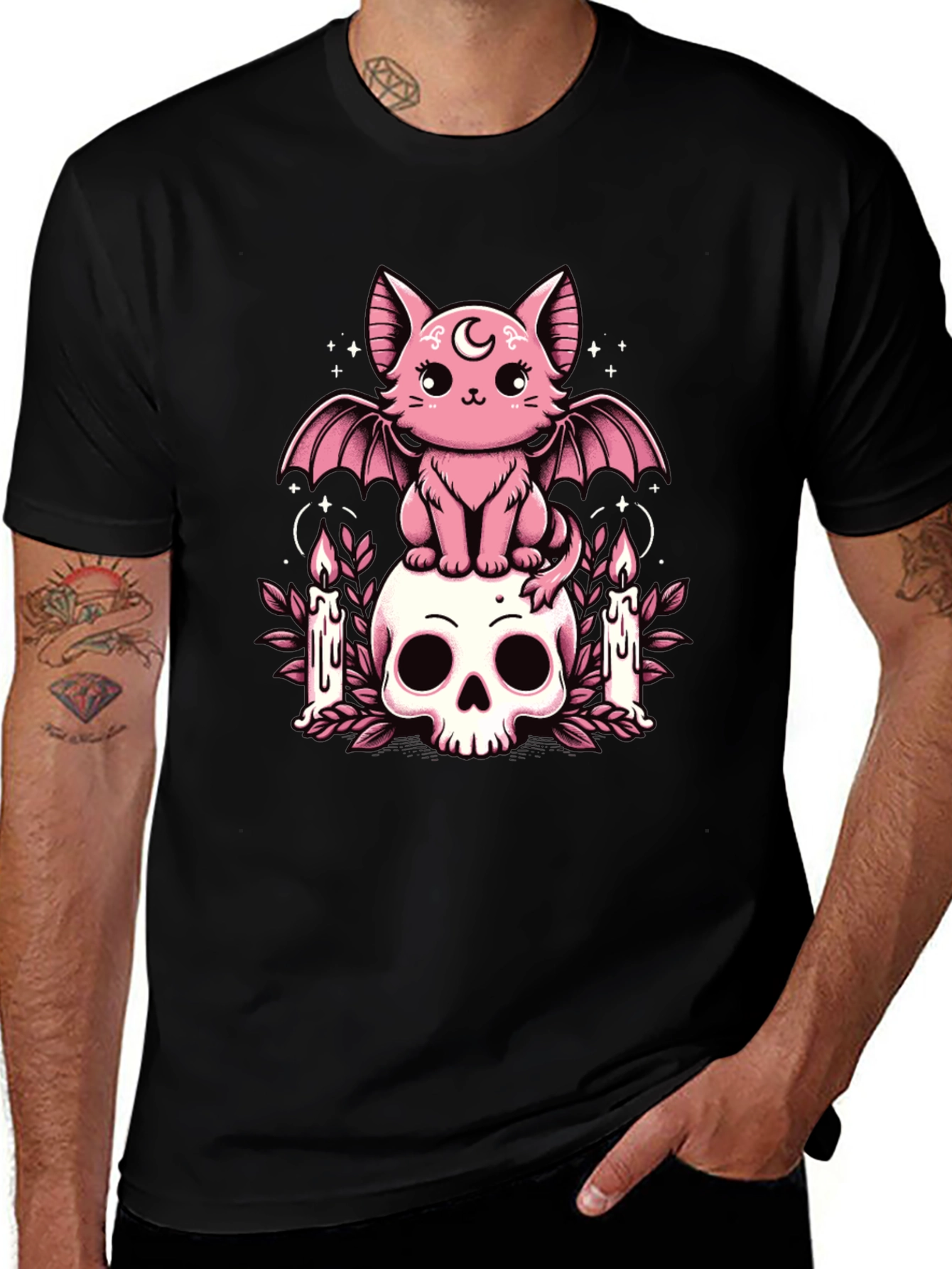 Gothic Bat Cat Skull T-Shirt