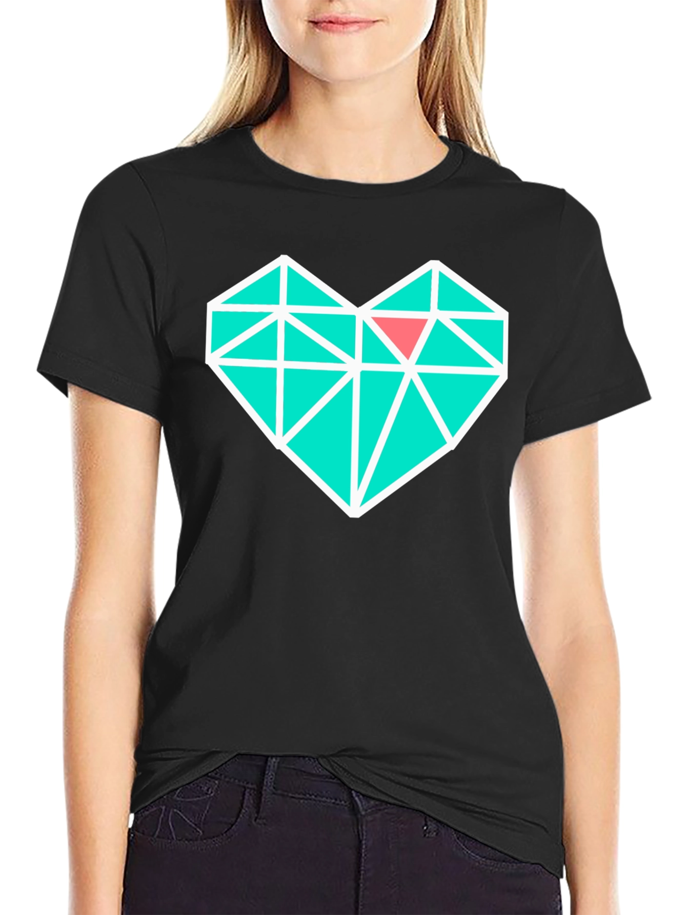 Geometric Heart Graphic Tee - Modern Black T-Shirt